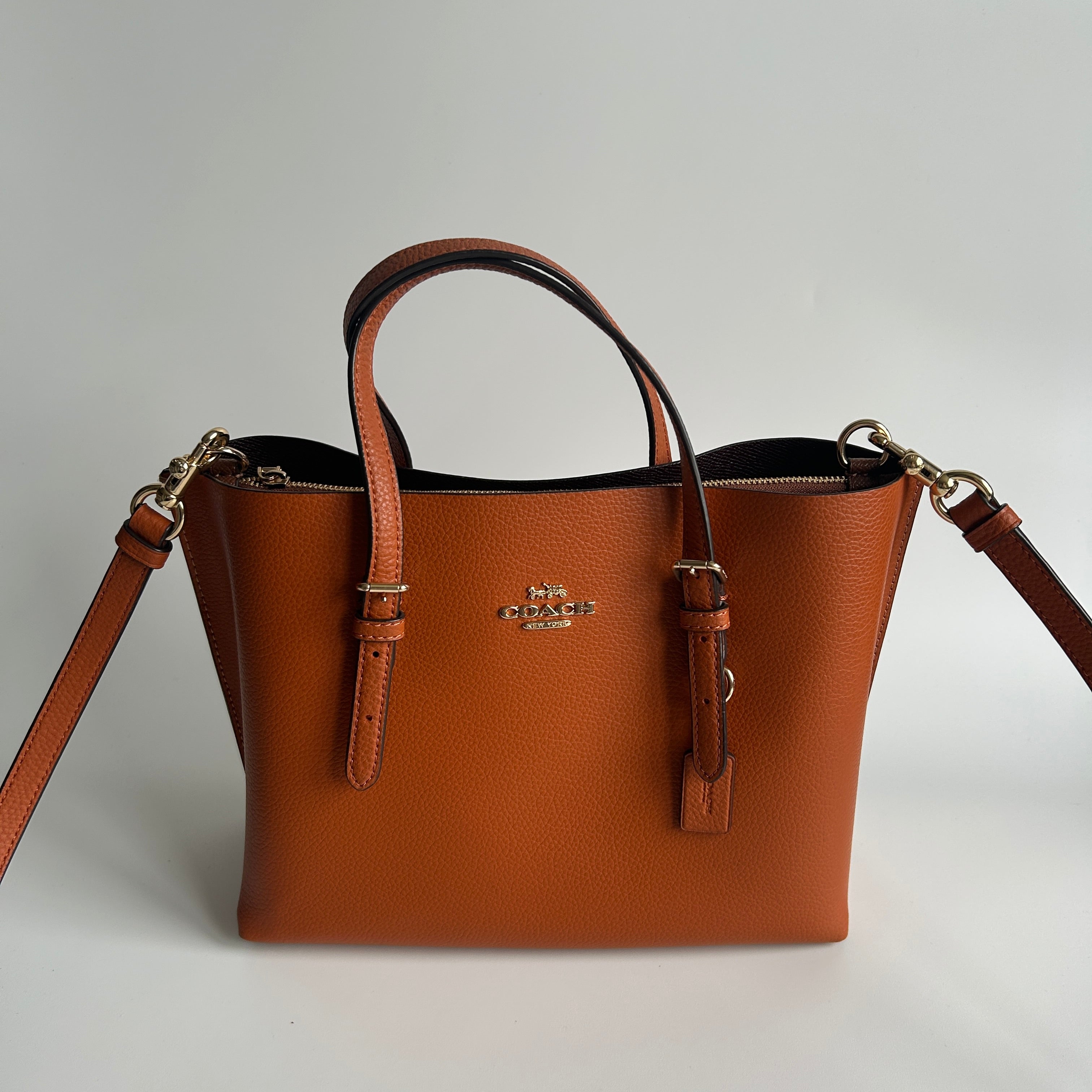 Coach Mollie Tote 25 Canyon Orange Pebbled Leather Shoulder Bag Excellent