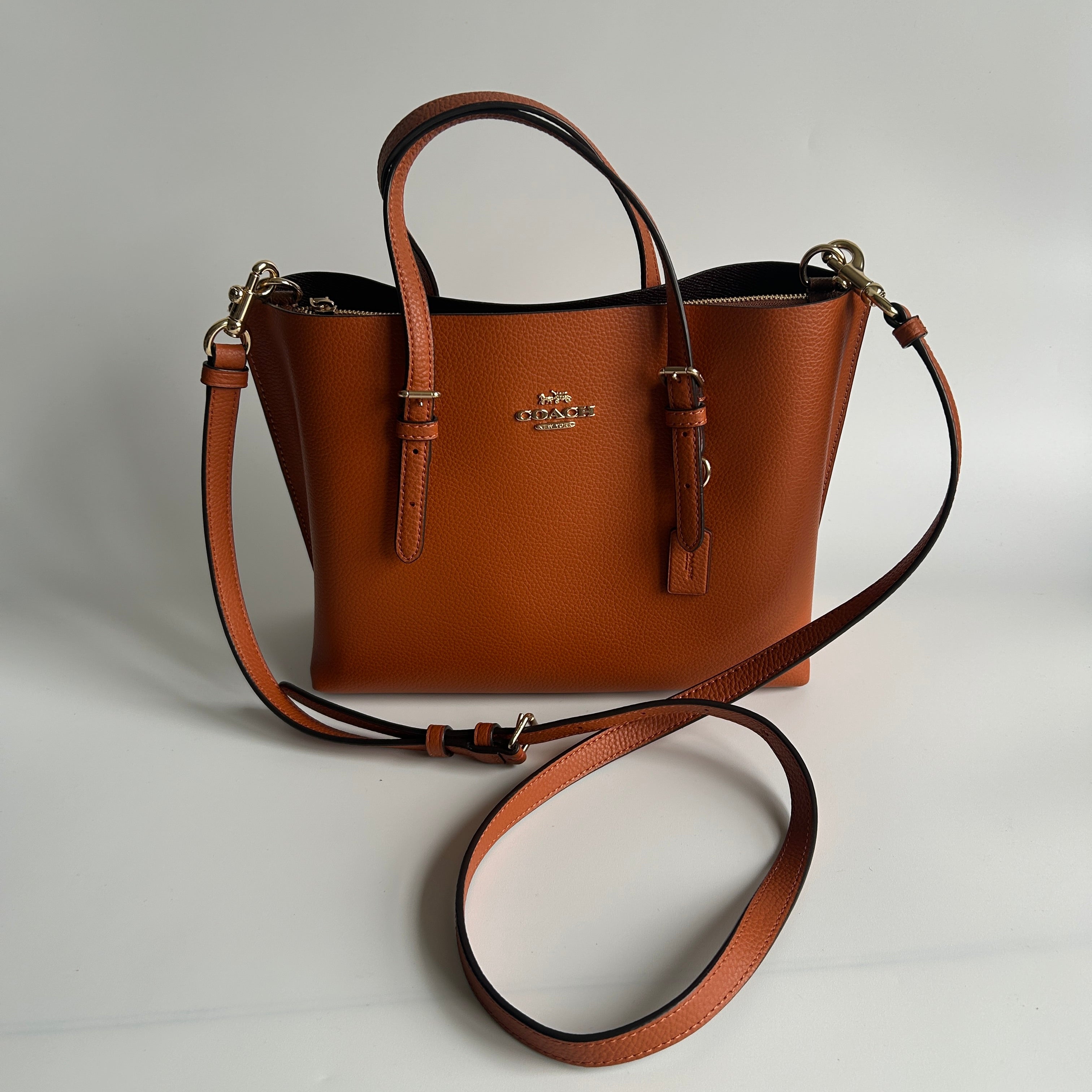 Coach Mollie Tote 25 Canyon Orange Pebbled Leather Shoulder Bag Excellent