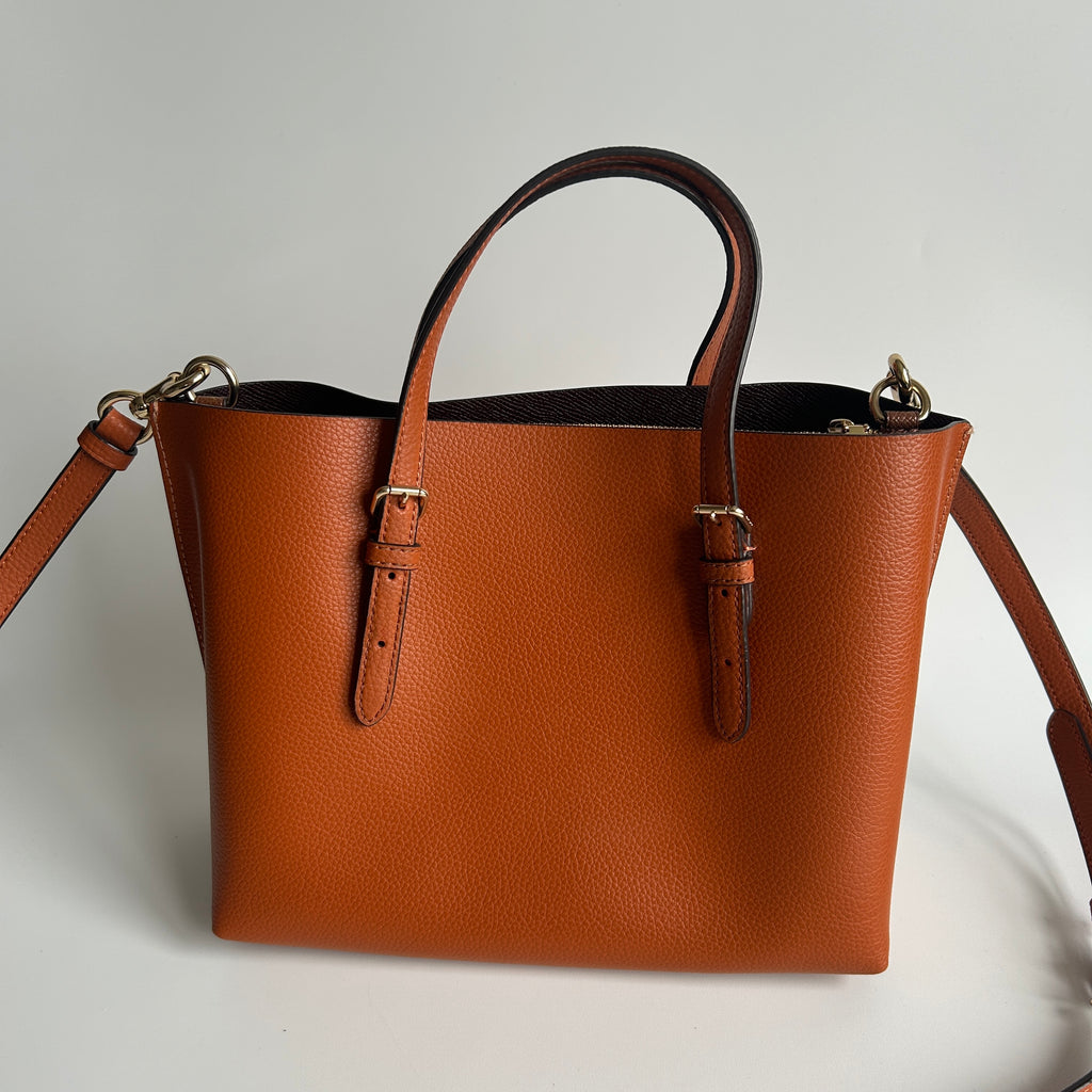 Coach Mollie Tote 25 Canyon Orange Pebbled Leather Shoulder Bag Excellent