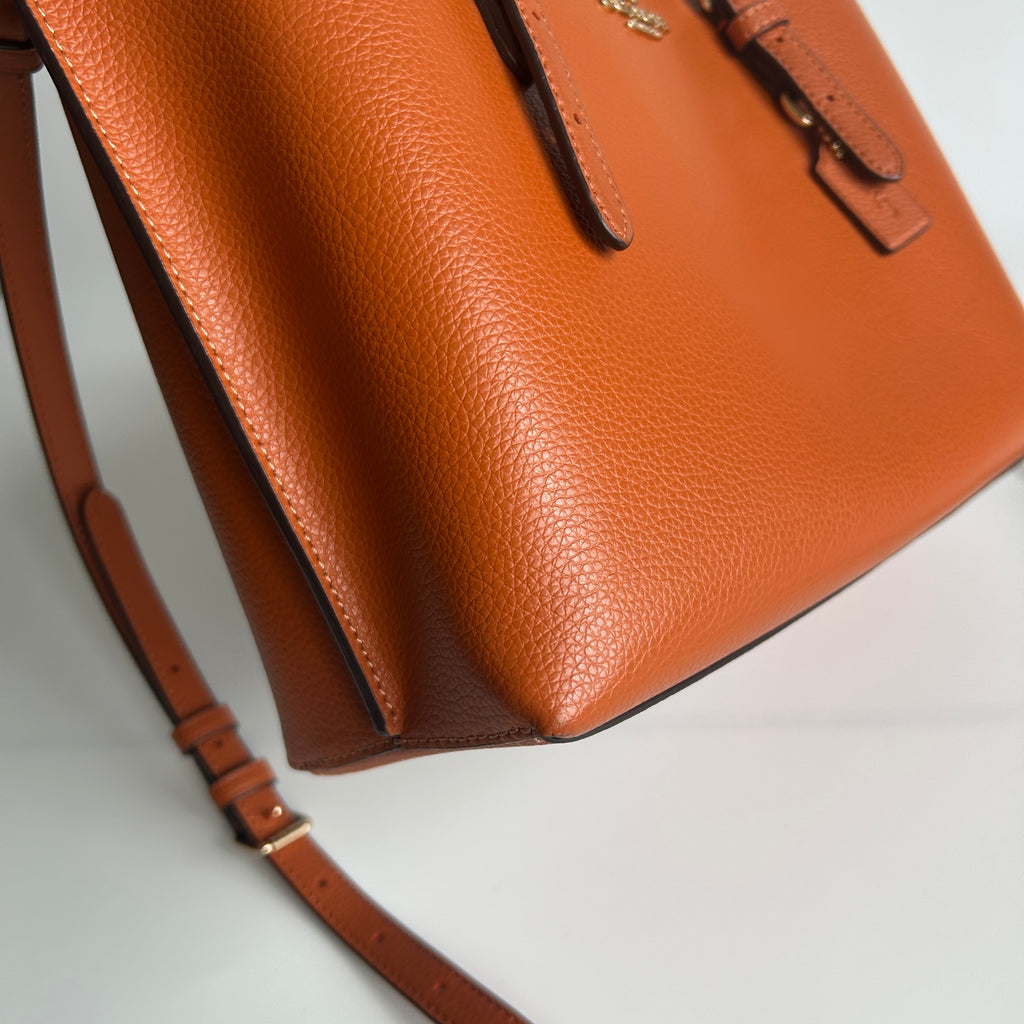 Coach Mollie Tote 25 Canyon Orange Pebbled Leather Shoulder Bag Excellent