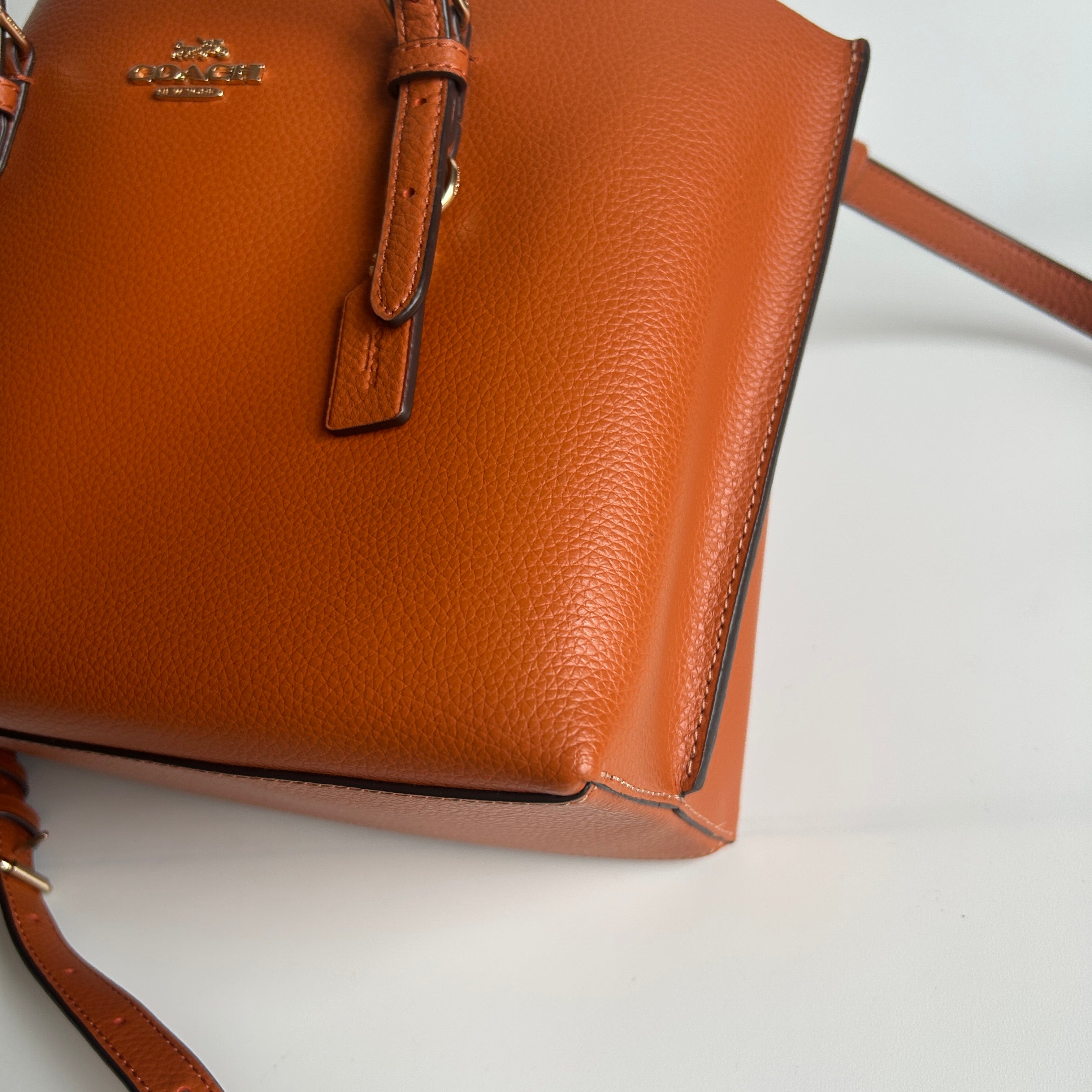 Coach Mollie Tote 25 Canyon Orange Pebbled Leather Shoulder Bag Excellent