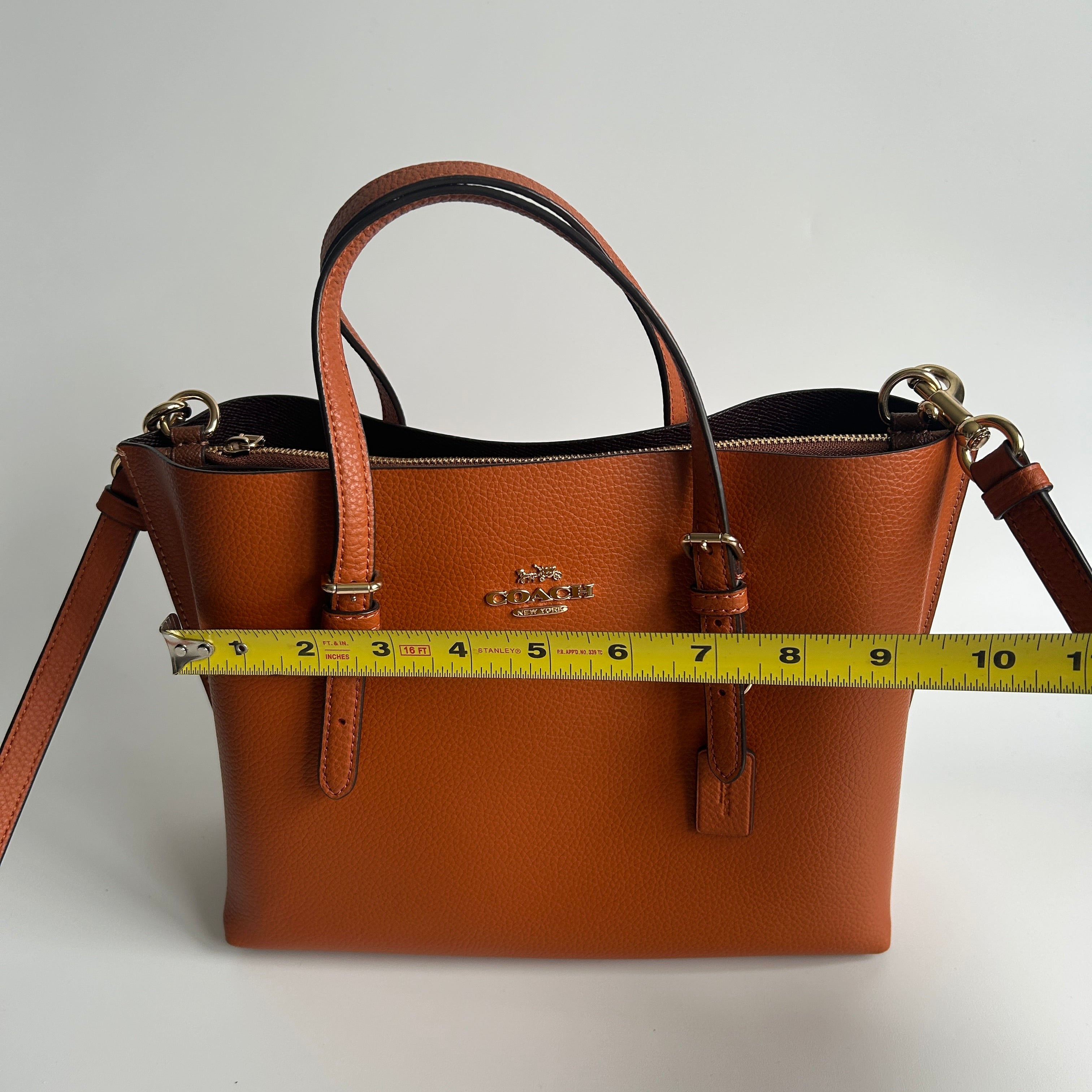Coach Mollie Tote 25 Canyon Orange Pebbled Leather Shoulder Bag Excellent