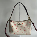 Coach Clara Chalk White Bow Print Pebbled Leather Shoulder Bag CN687 Excellent