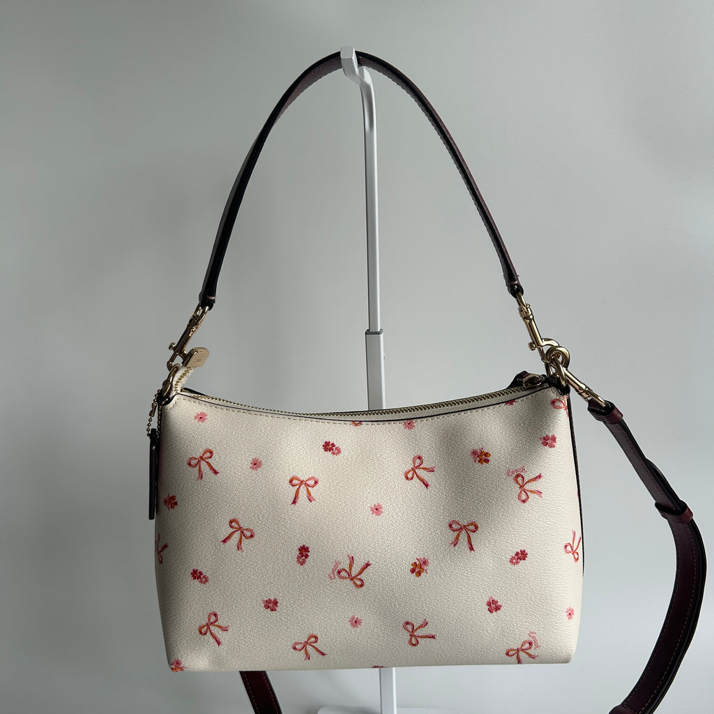 Coach Clara Chalk White Bow Print Pebbled Leather Shoulder Bag CN687 Excellent