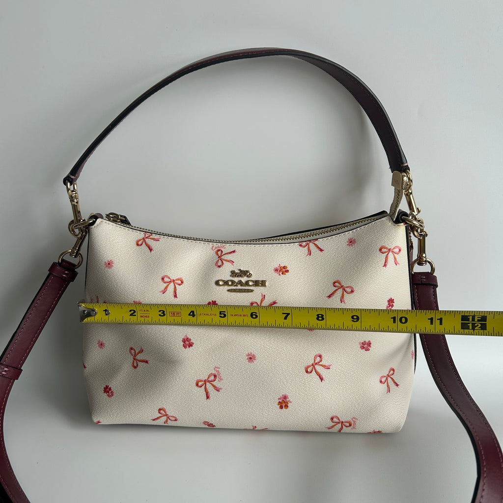 Coach Clara Chalk White Bow Print Pebbled Leather Shoulder Bag CN687 Excellent