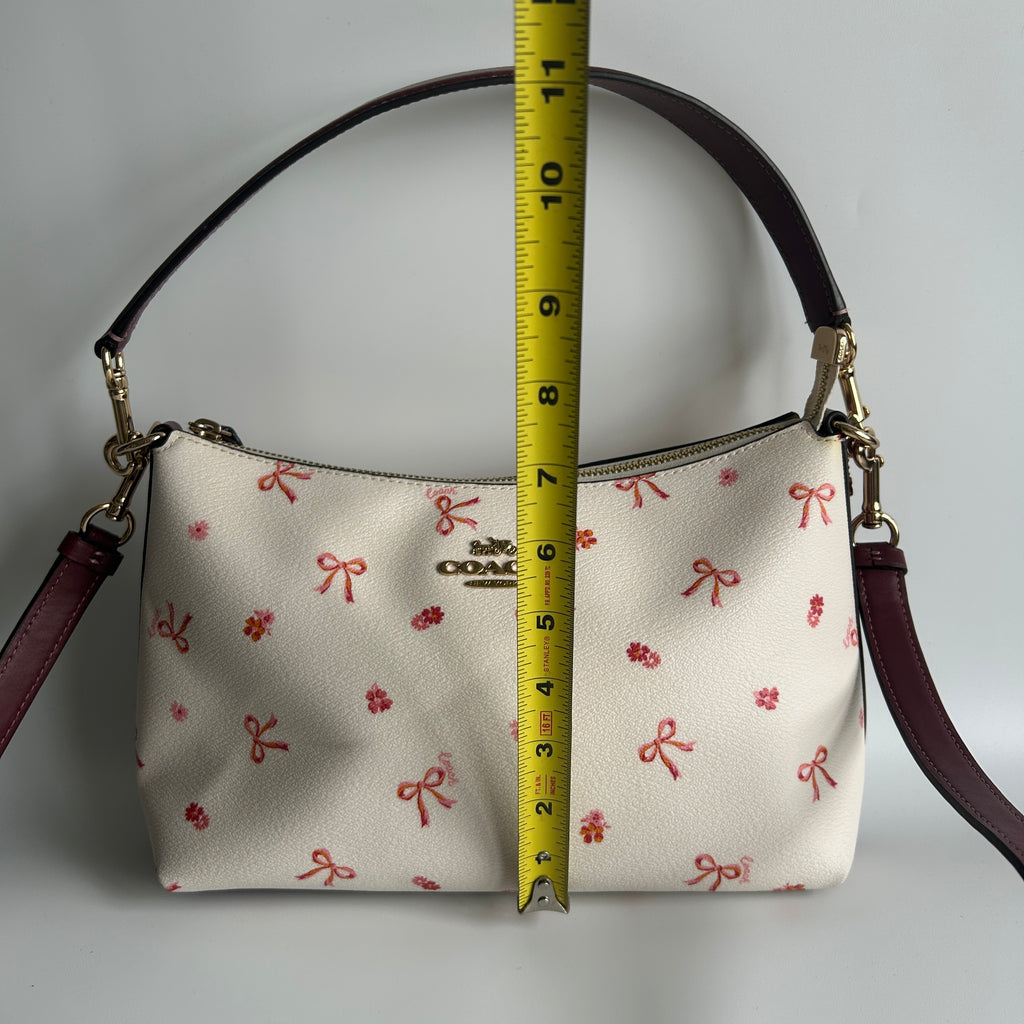 Coach Clara Chalk White Bow Print Pebbled Leather Shoulder Bag CN687 Excellent