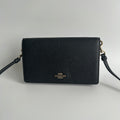 Coach Anna Foldover Clutch Black Pebbled Leather Crossbody Excellent