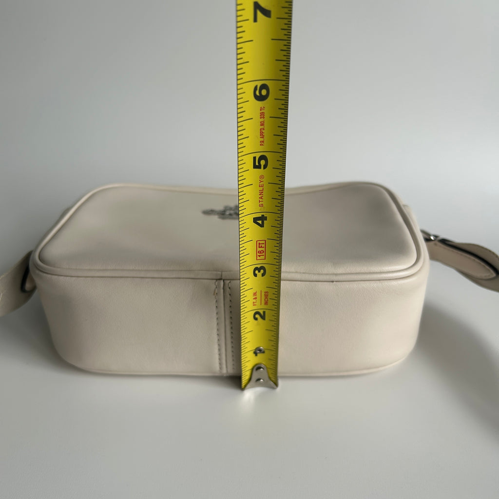 Coach Mini Jamie Chalk White Pebbled Leather Camera Bag Excellent
