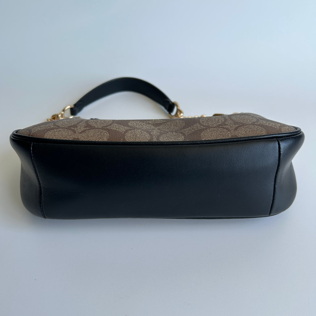 Coach Teri Brown Black Signature Canvas Leather Shoulder Bag Excellent