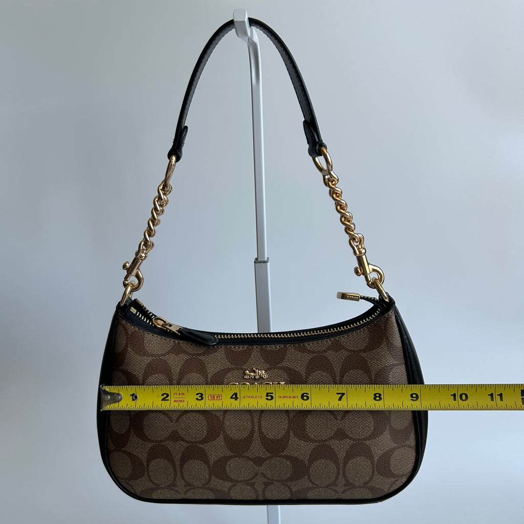 Coach Teri Brown Black Signature Canvas Leather Shoulder Bag Excellent