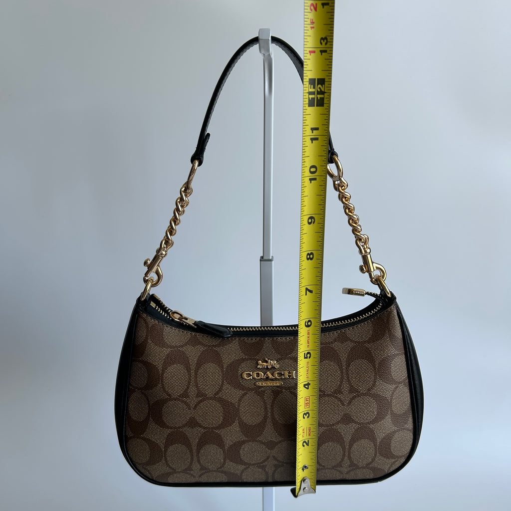 Coach Teri Brown Black Signature Canvas Leather Shoulder Bag Excellent