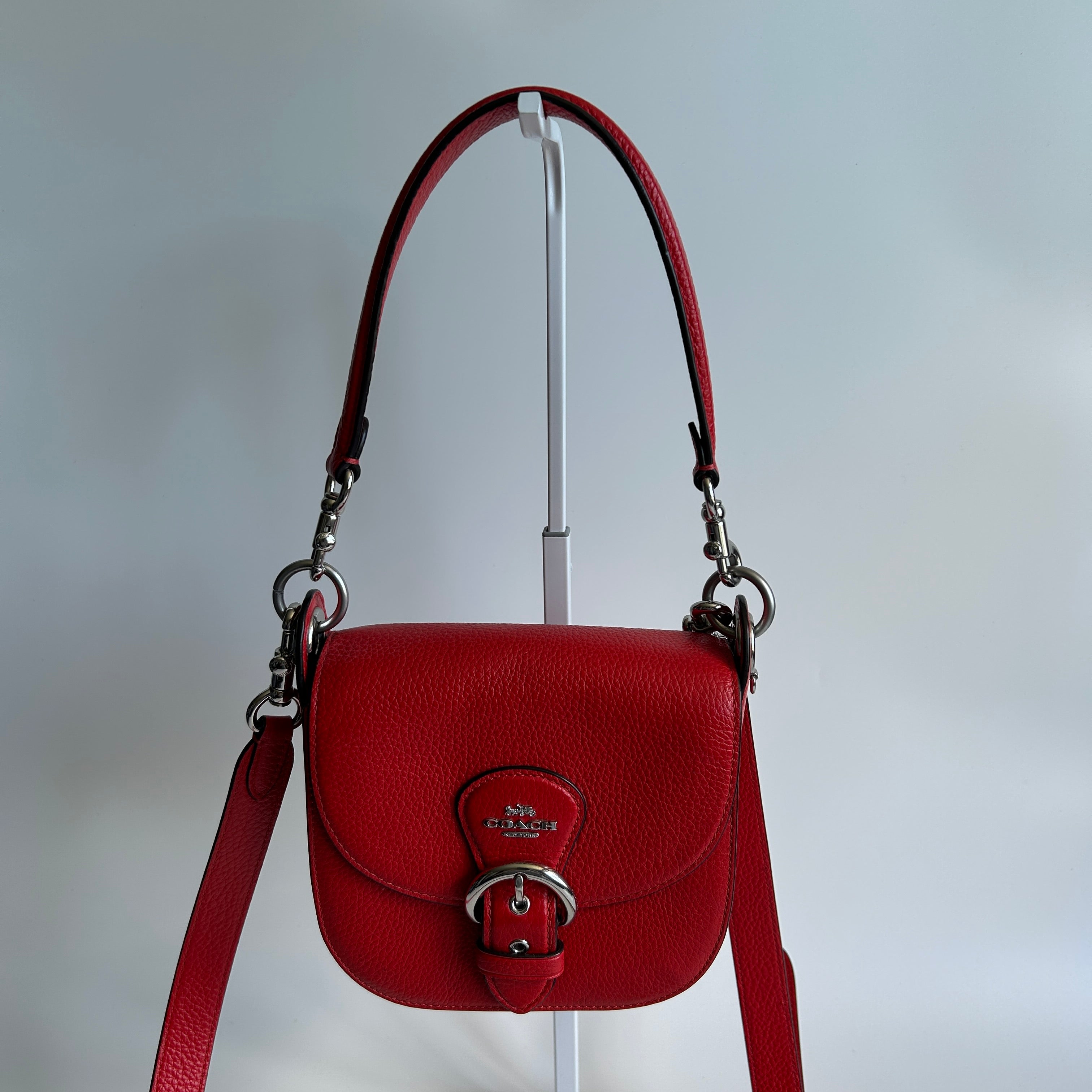 Coach Kleo 17 Red Pebbled Leather Shoulder Bag Excellent