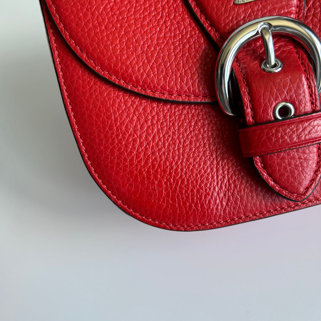 Coach Kleo 17 Red Pebbled Leather Shoulder Bag Excellent