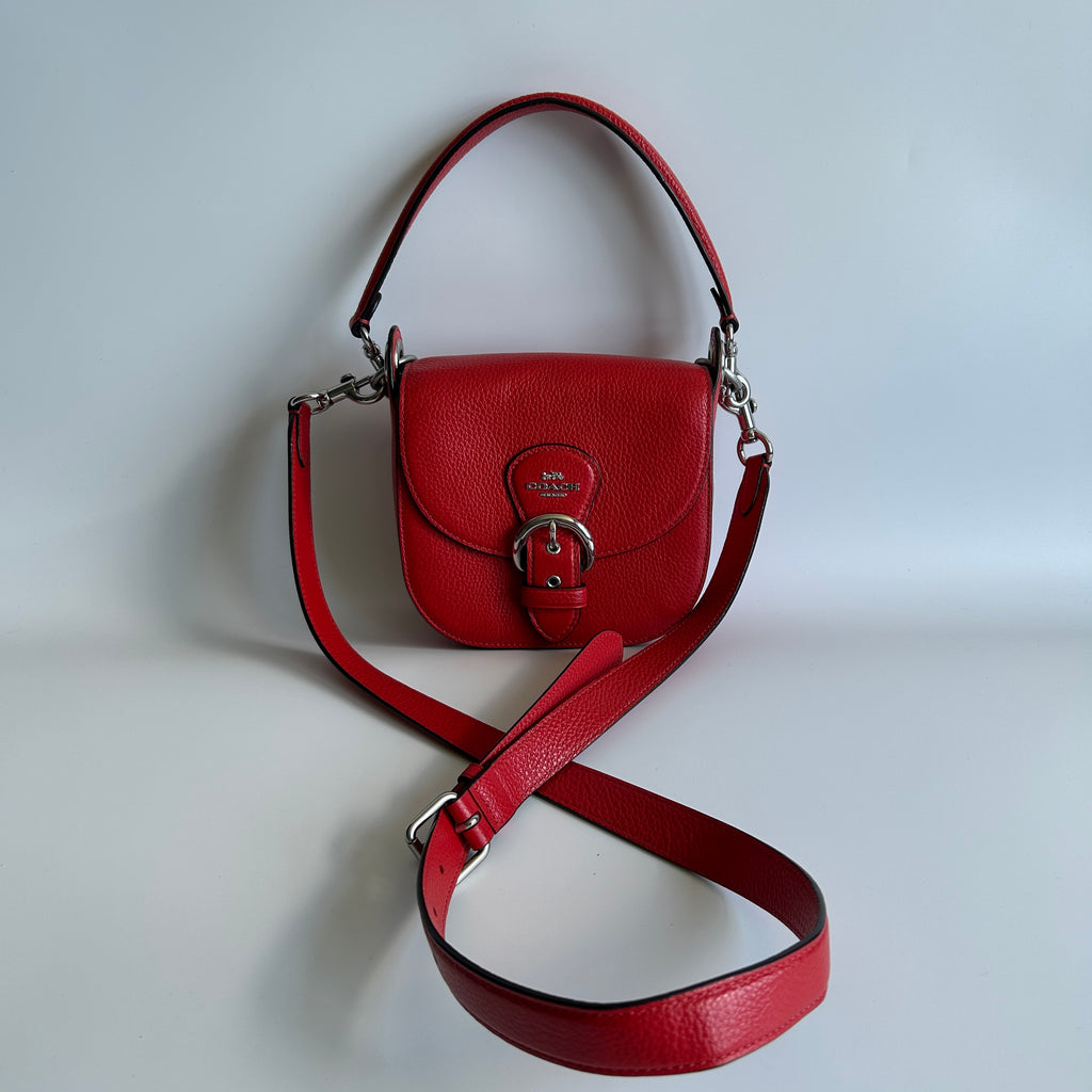 Coach Kleo 17 Red Pebbled Leather Shoulder Bag Excellent