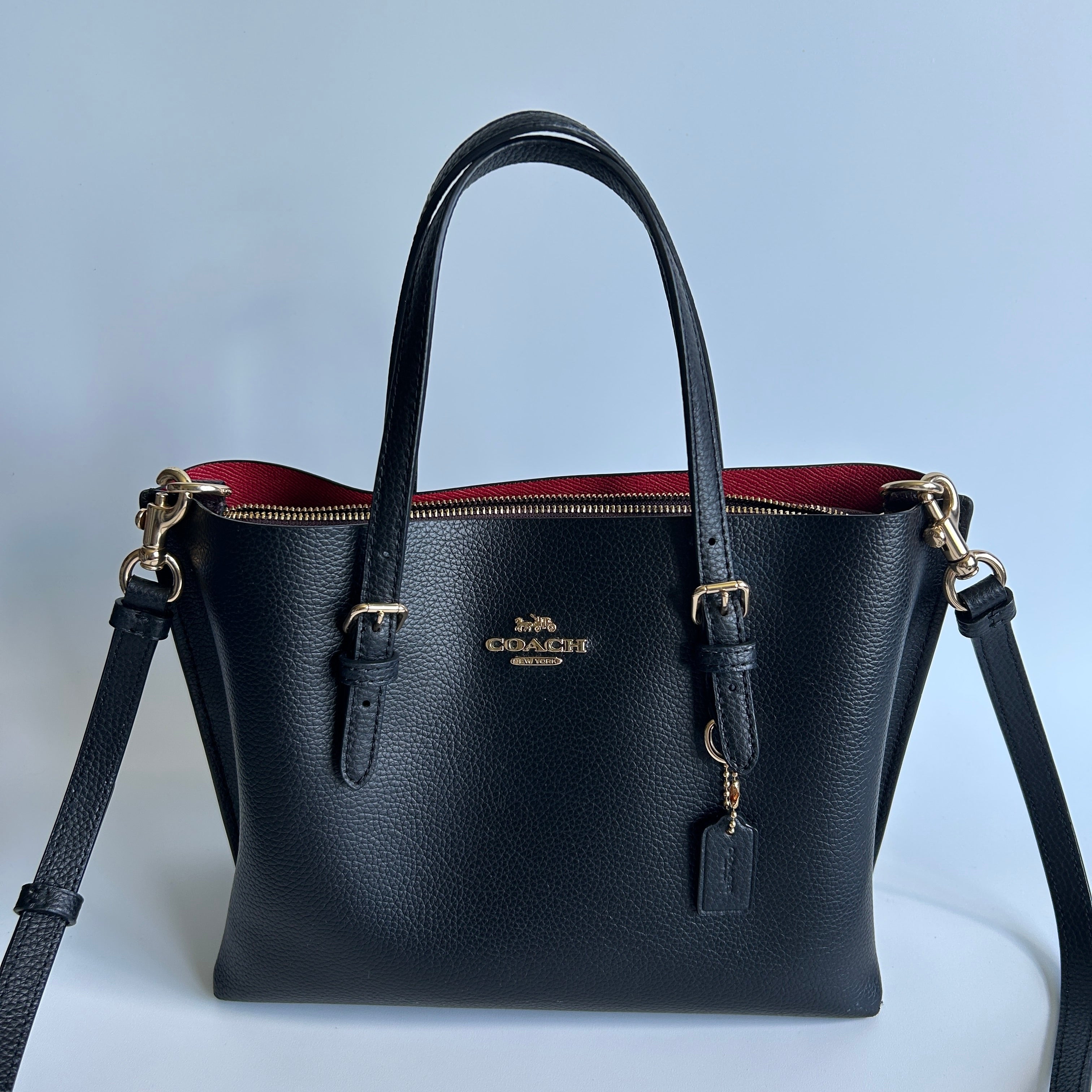 Coach Mollie Tote 25 Black Pebbled Leather Crossbody Bag Good
