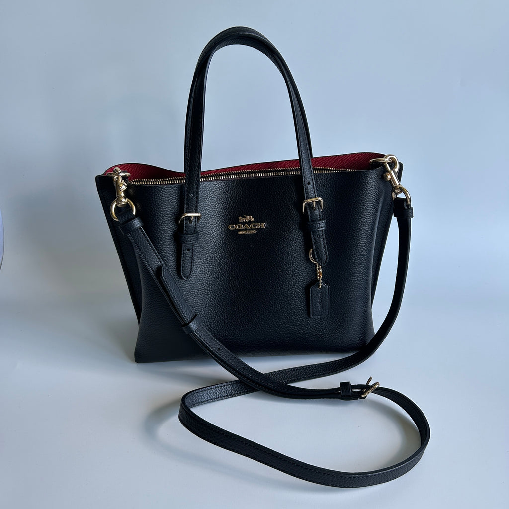 Coach Mollie Tote 25 Black Pebbled Leather Crossbody Bag Good