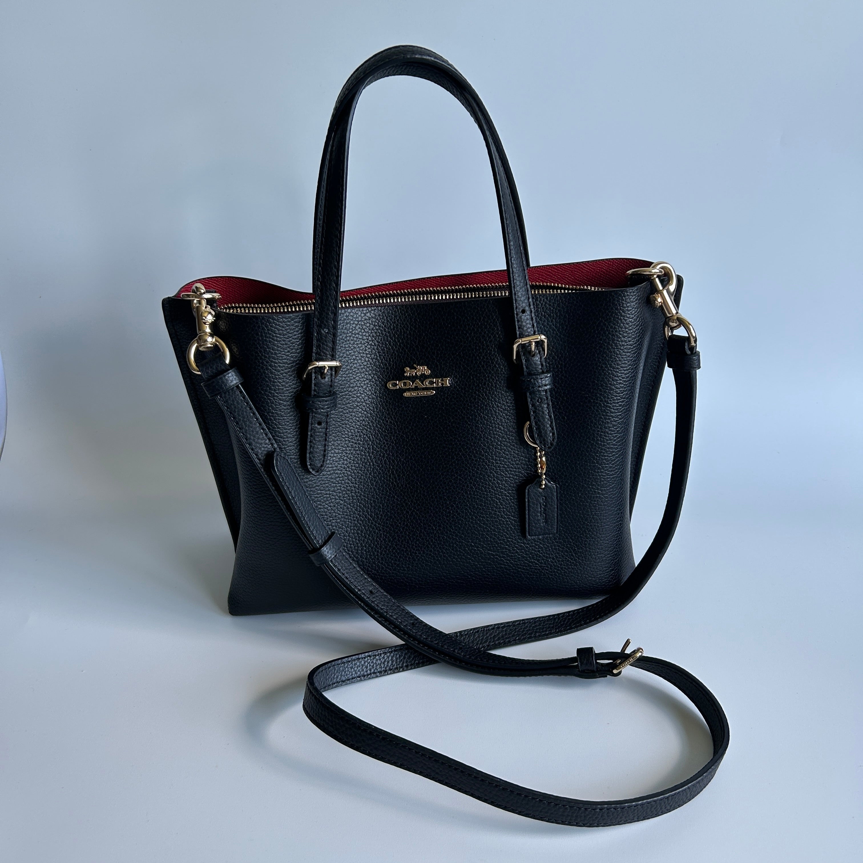 Coach Mollie Tote 25 Black Pebbled Leather Crossbody Bag Good