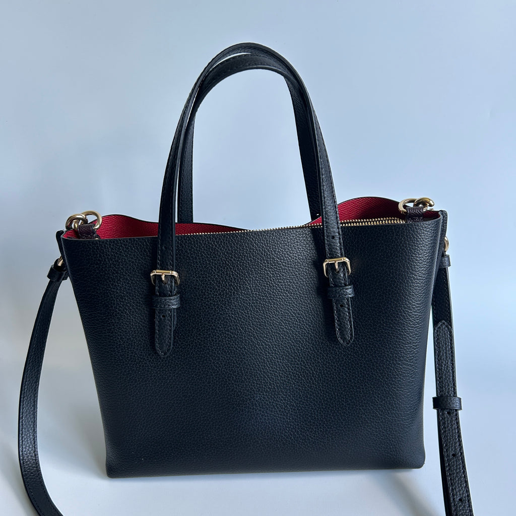 Coach Mollie Tote 25 Black Pebbled Leather Crossbody Bag Good