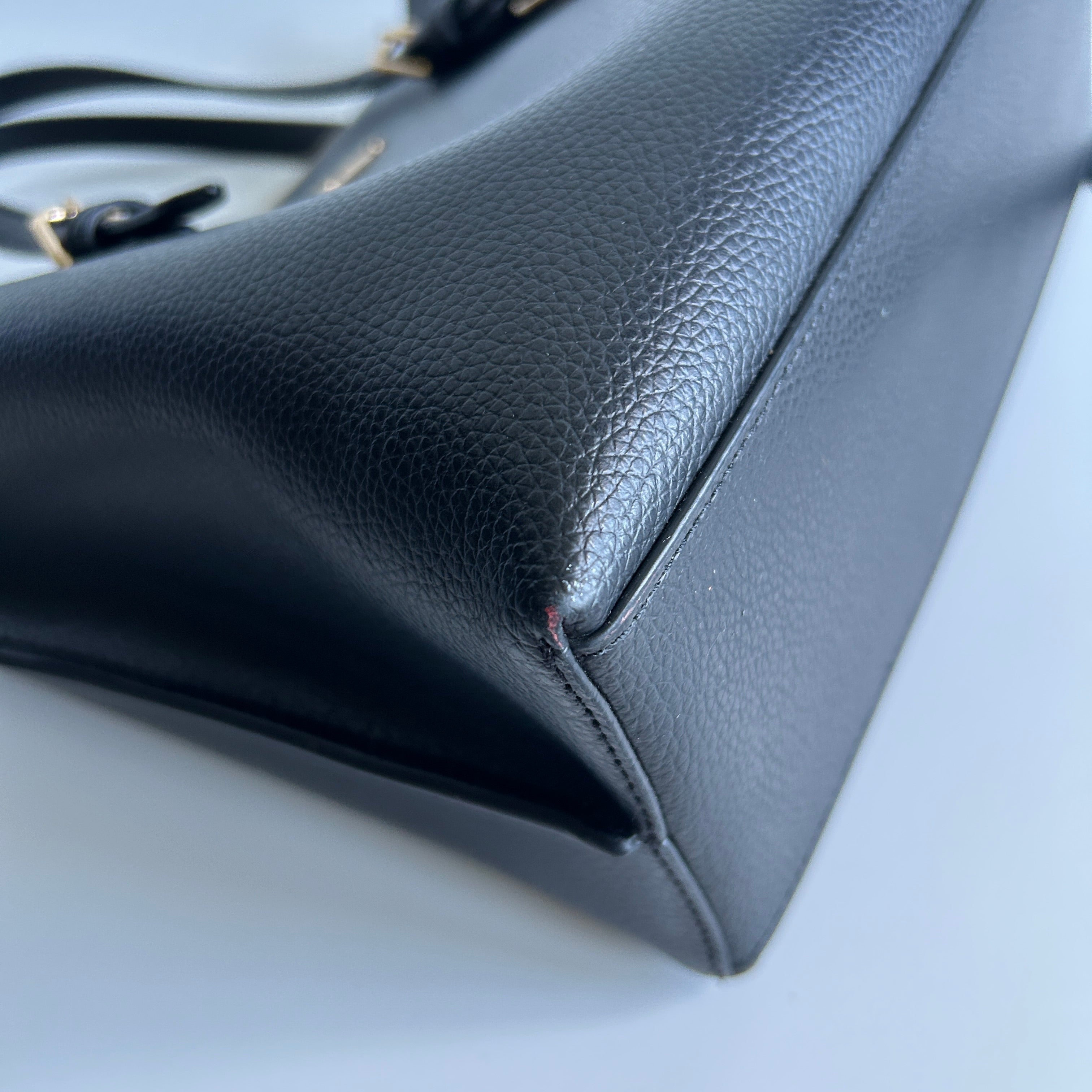 Coach Mollie Tote 25 Black Pebbled Leather Crossbody Bag Good