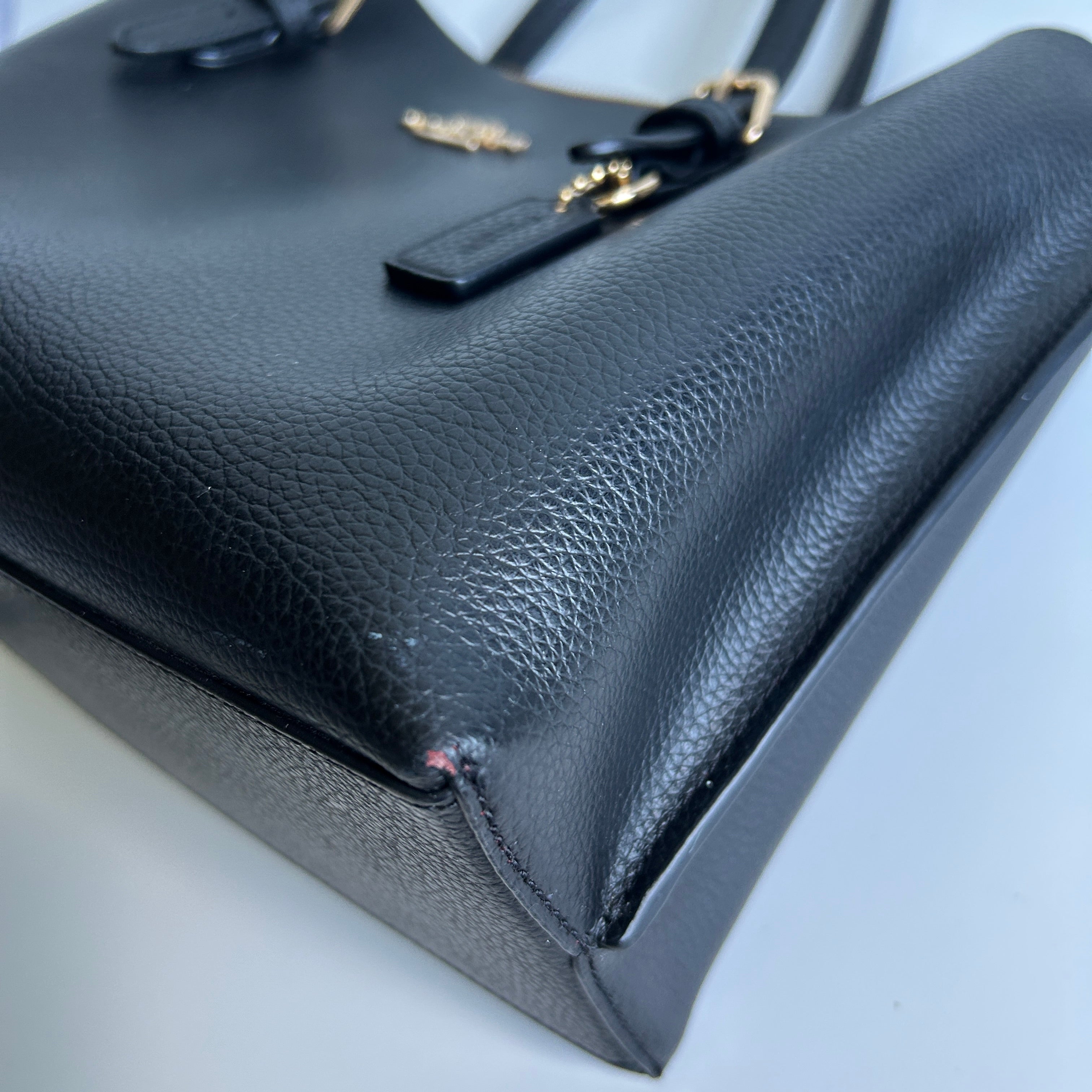 Coach Mollie Tote 25 Black Pebbled Leather Crossbody Bag Good