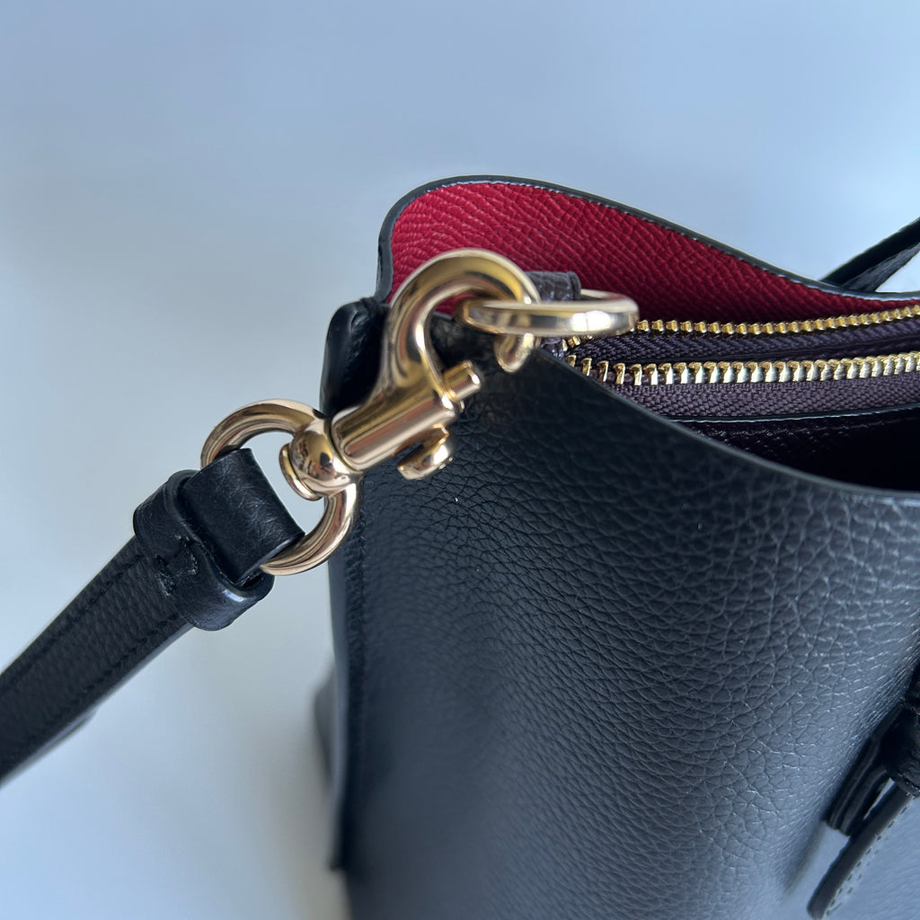 Coach Mollie Tote 25 Black Pebbled Leather Crossbody Bag Good