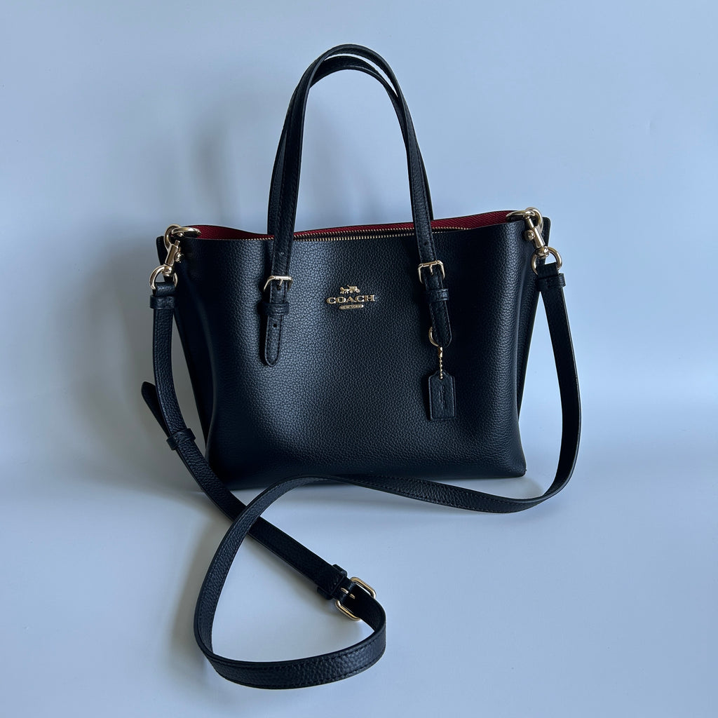 Coach Mollie Tote 25 Black Pebbled Leather Crossbody Bag Good
