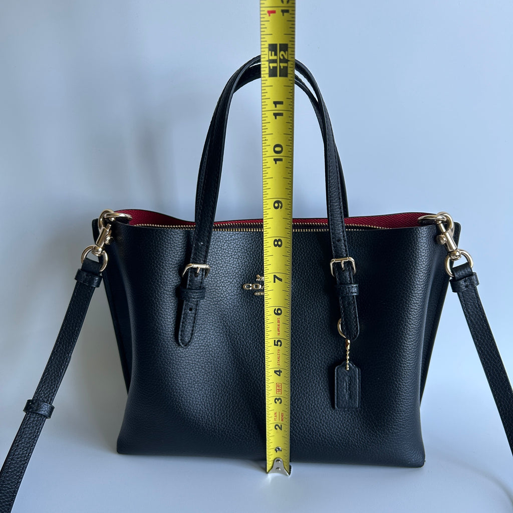 Coach Mollie Tote 25 Black Pebbled Leather Crossbody Bag Good