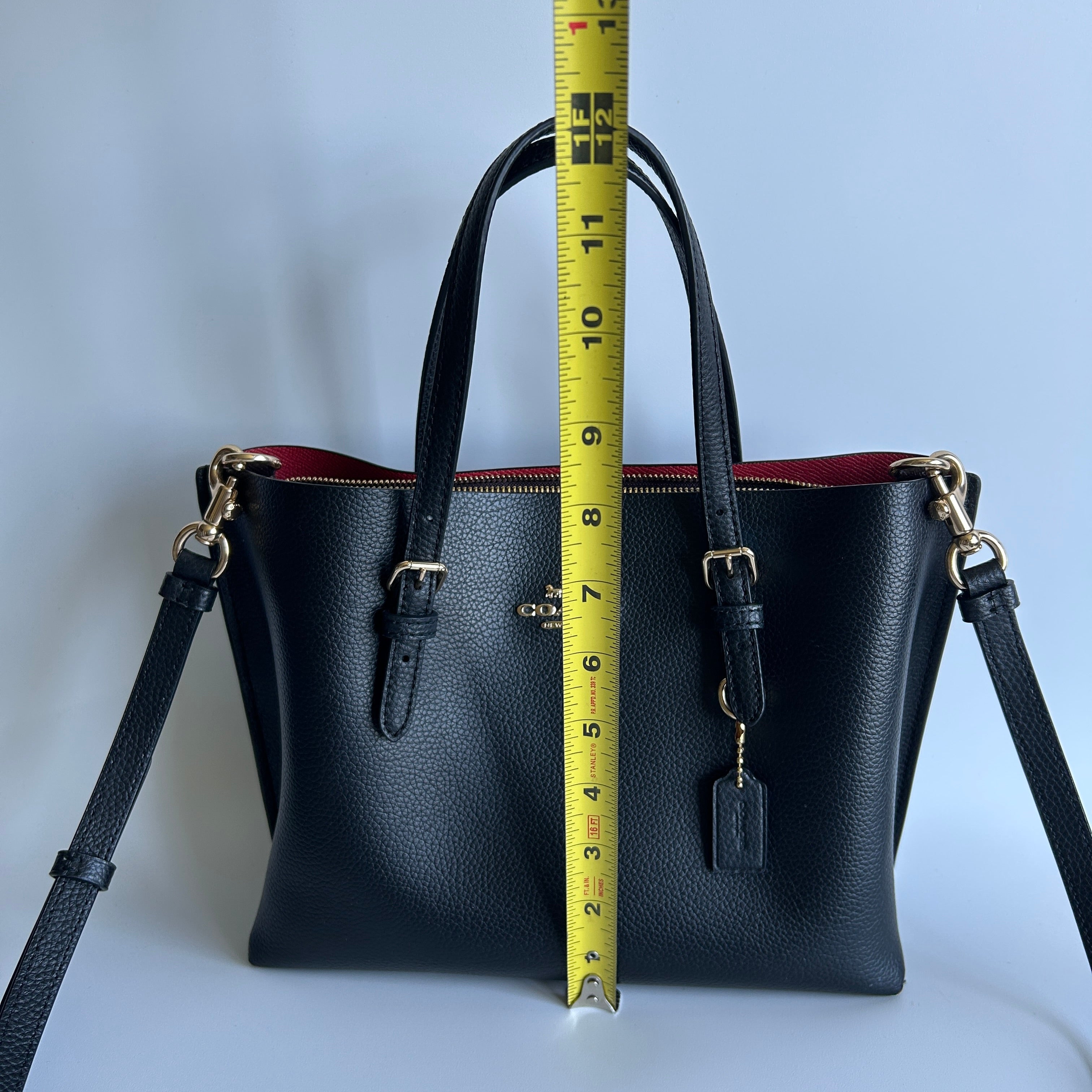 Coach Mollie Tote 25 Black Pebbled Leather Crossbody Bag Good