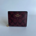 Coach Snap Wallet Wine Black Cherry Signature Canvas C3321 Excellent