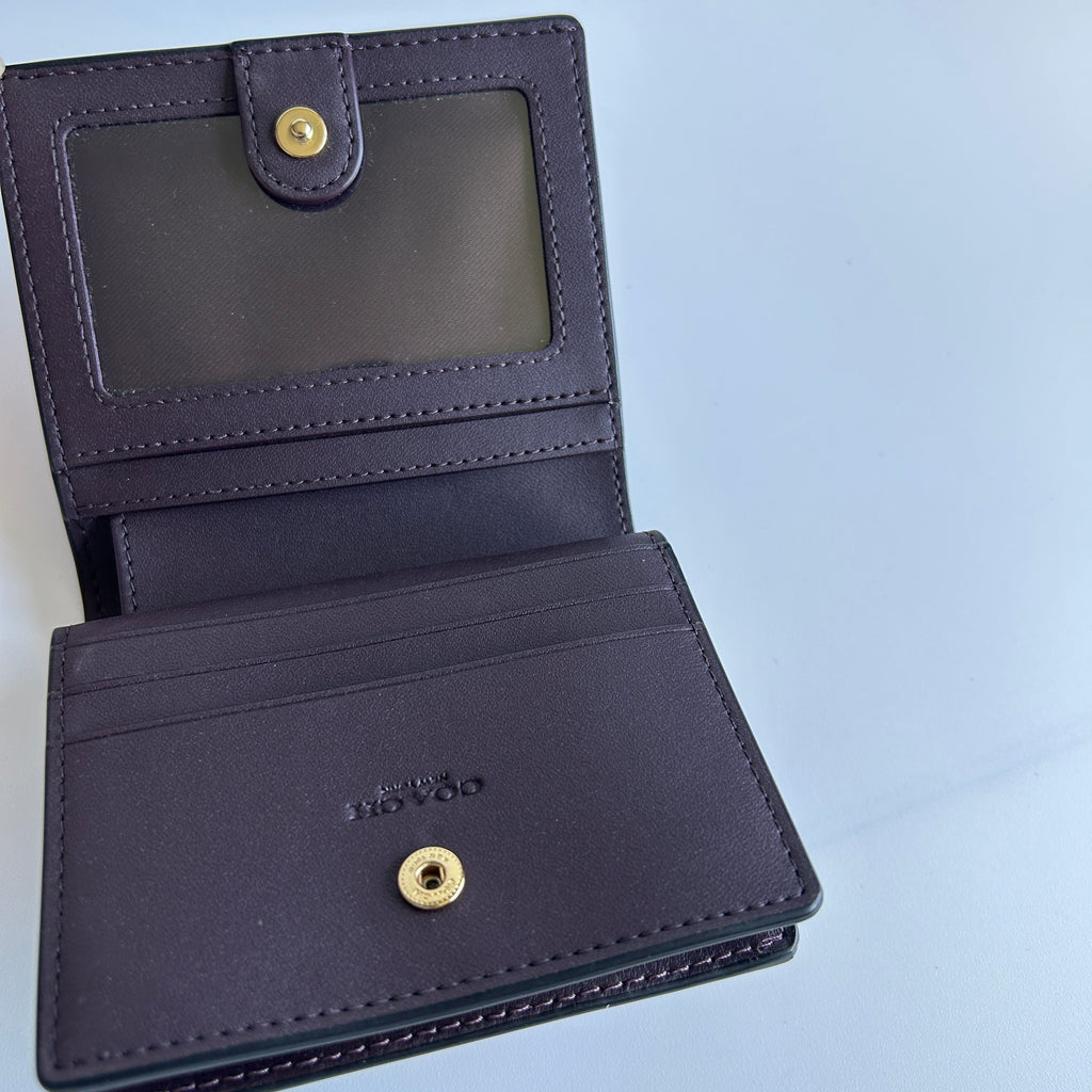 Coach Snap Wallet Wine Black Cherry Signature Canvas C3321 Excellent