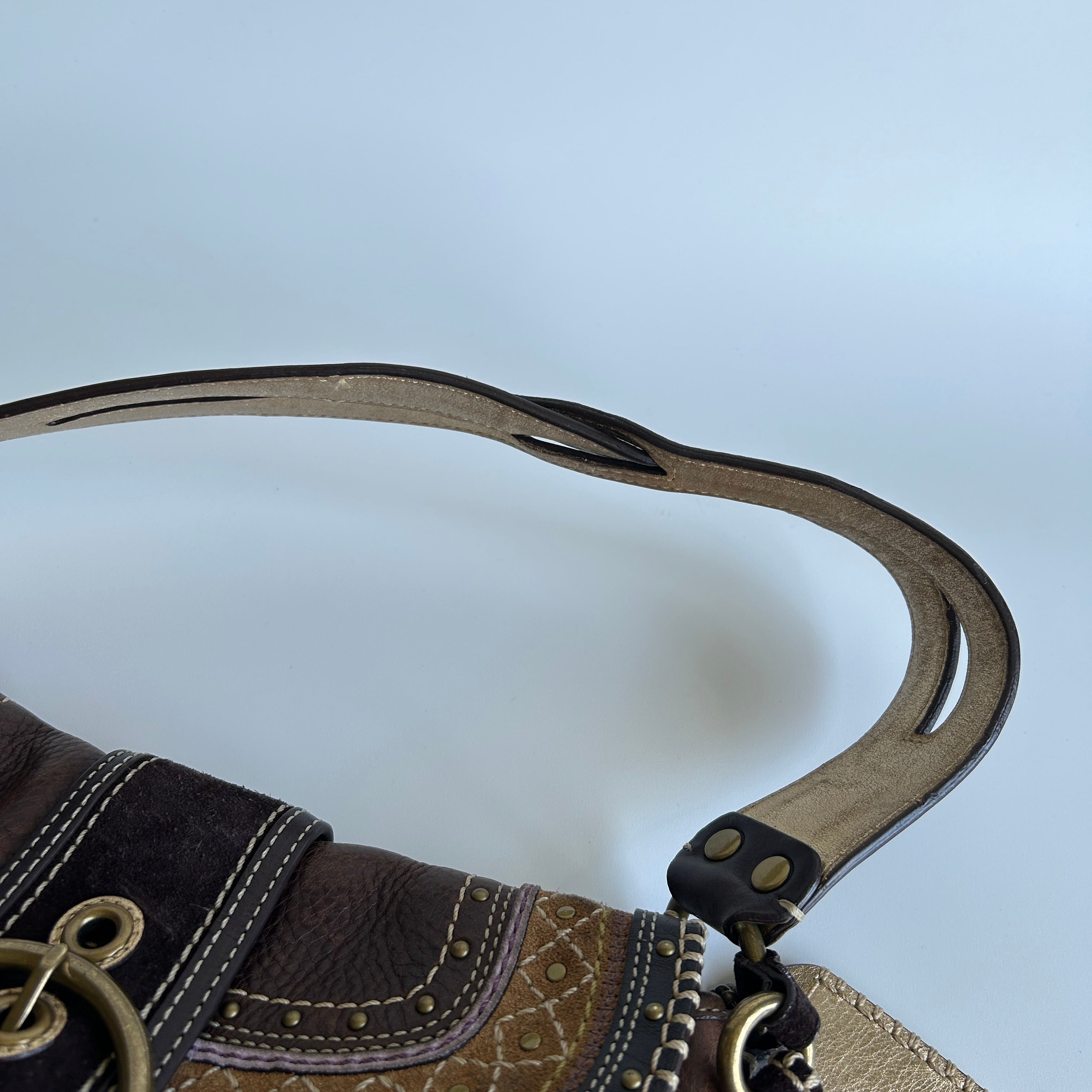 Coach Soho F10479 Brown Pebbled Leather Embroidered Flap Bag Good