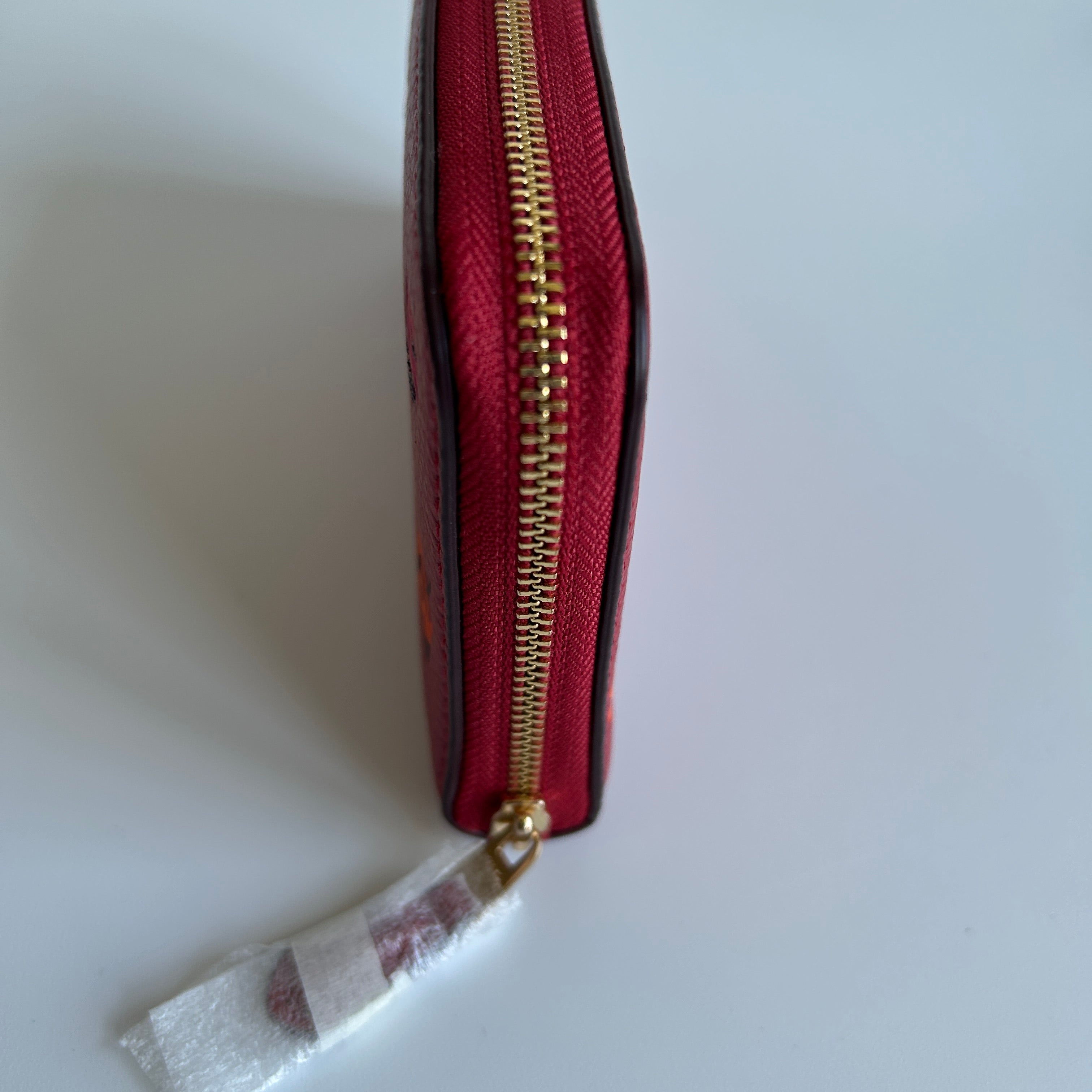 Coach Peony Red Apple Multi Pebbled Leather Medium Zip Wallet NWT