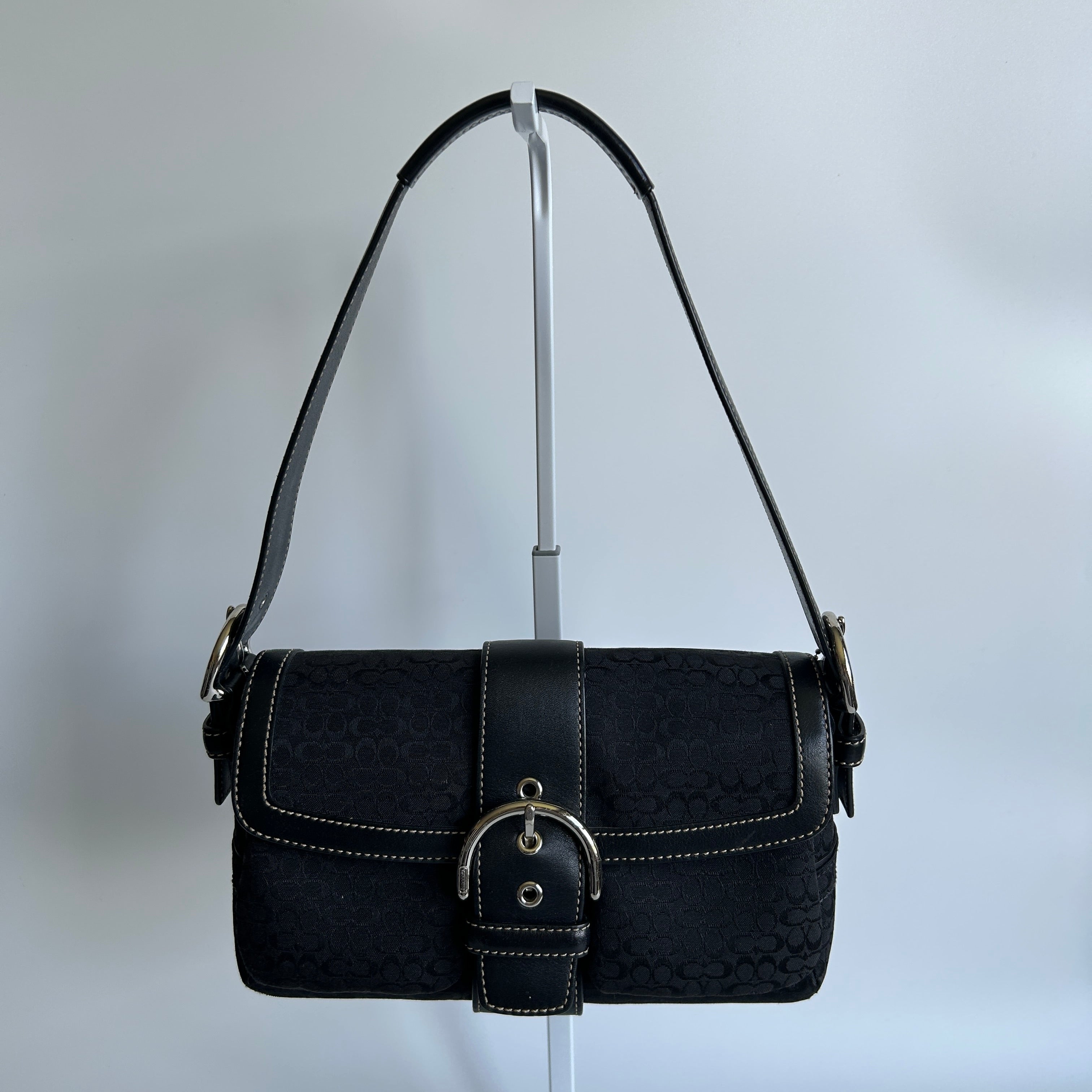 Coach Soho 1463 Black Signature Jacquard Leather Flap Shoulder Bag Excellent