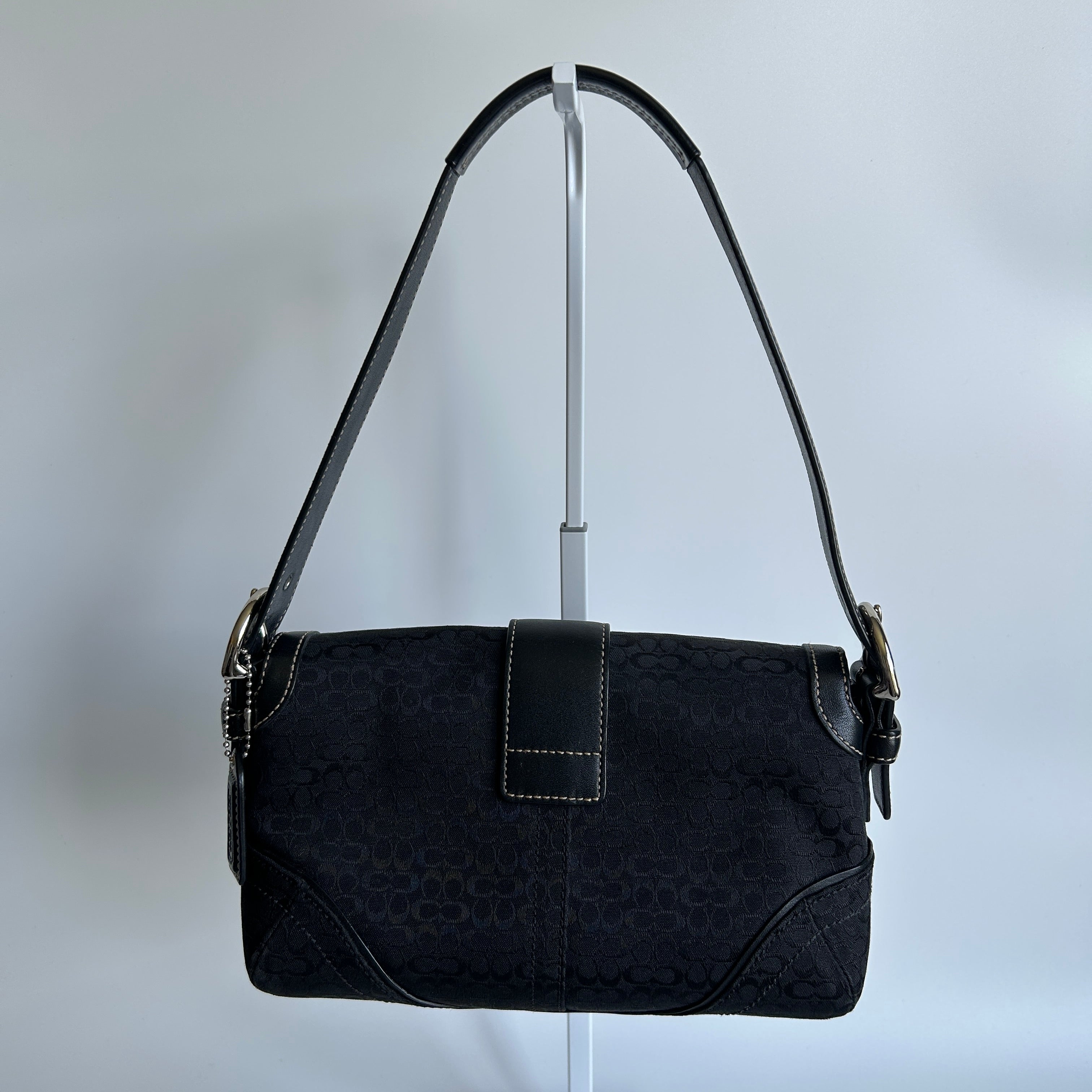 Coach Soho 1463 Black Signature Jacquard Leather Flap Shoulder Bag Excellent