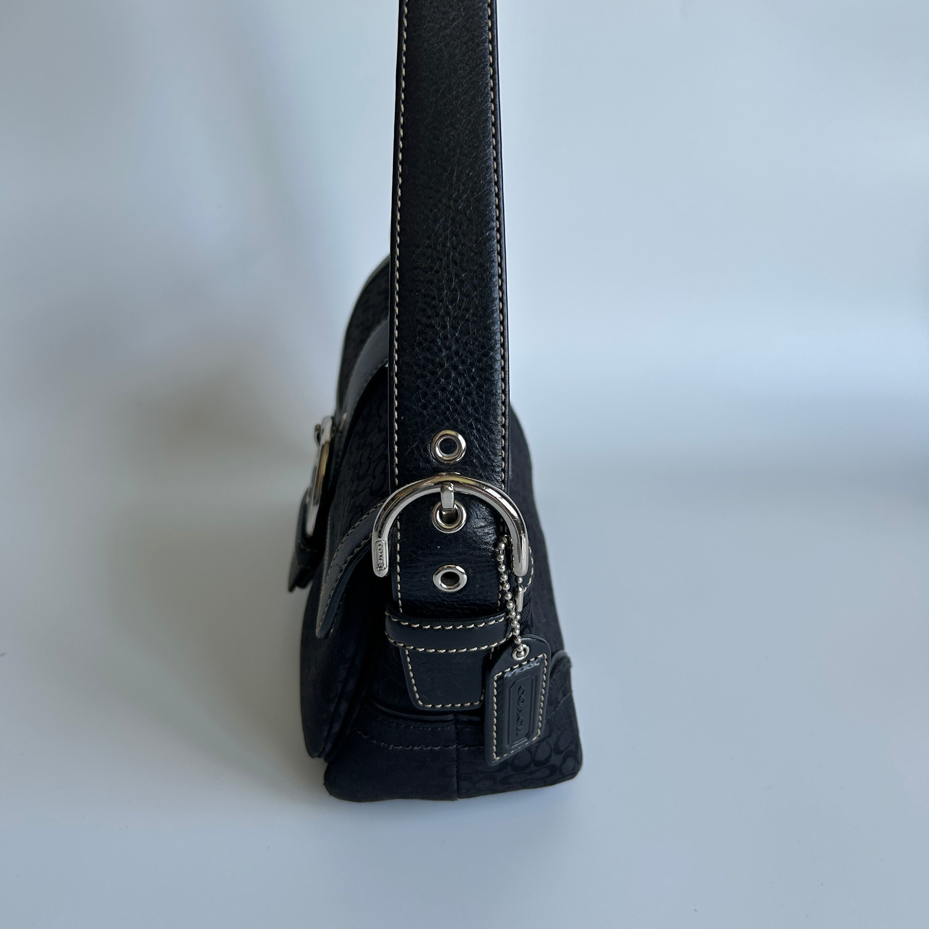 Coach Soho 1463 Black Signature Jacquard Leather Flap Shoulder Bag Excellent