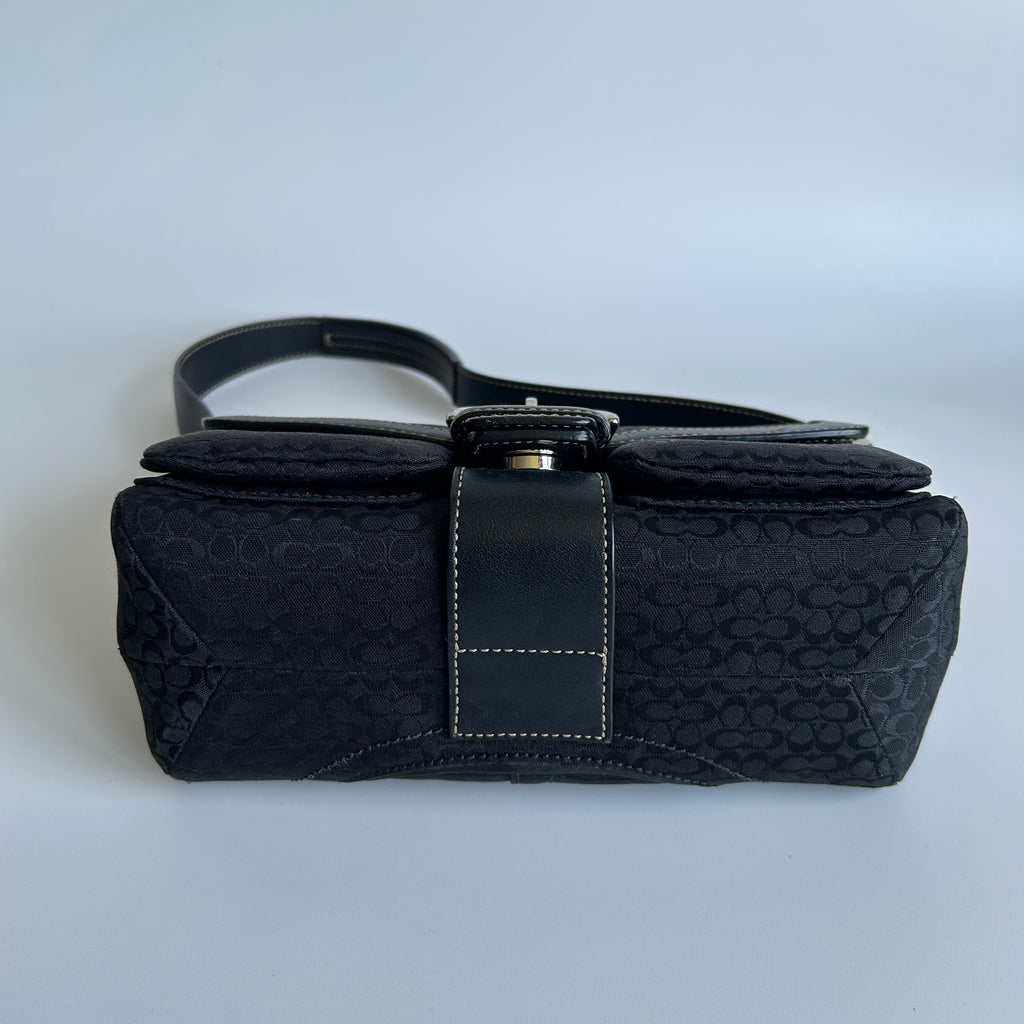 Coach Soho 1463 Black Signature Jacquard Leather Flap Shoulder Bag Excellent