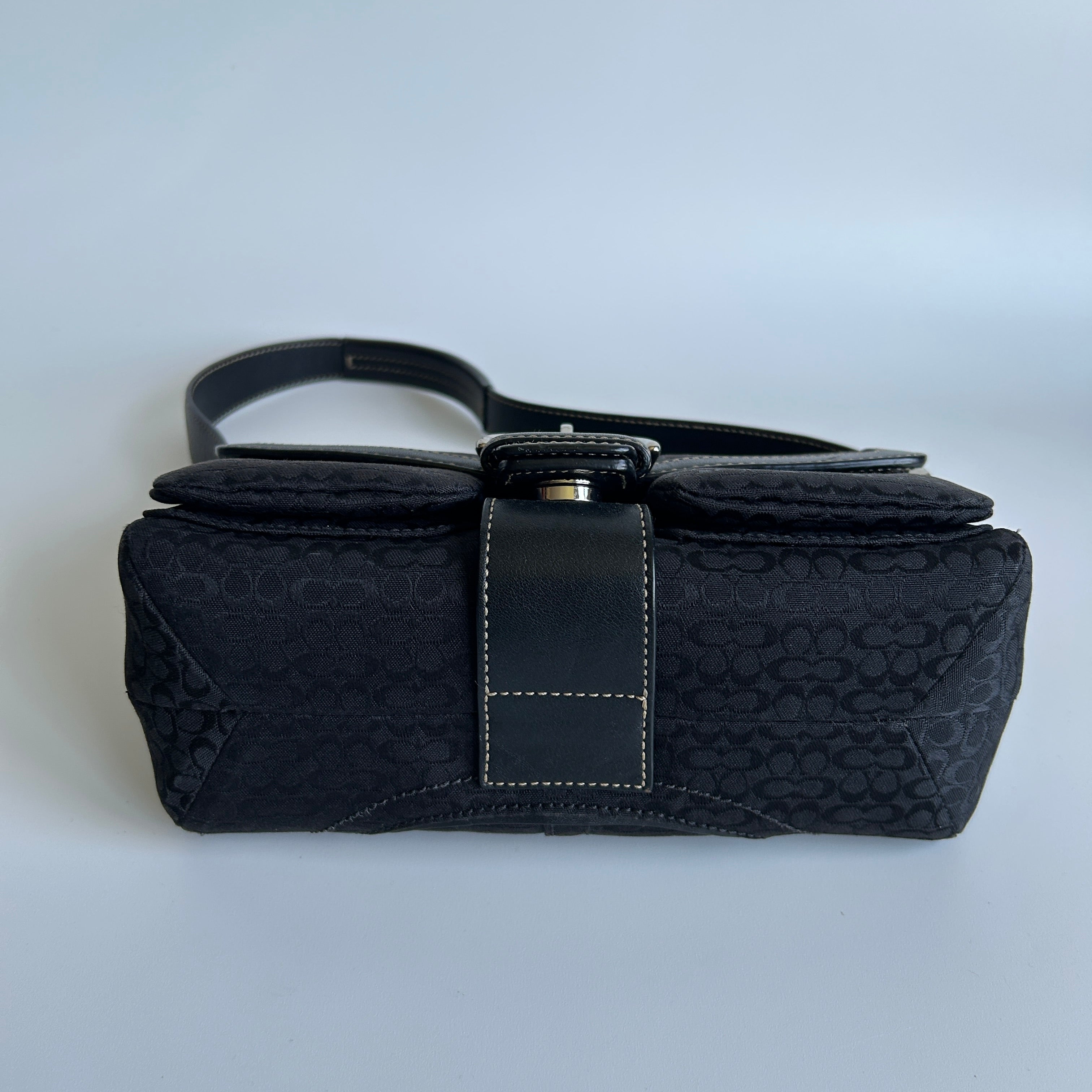 Coach Soho 1463 Black Signature Jacquard Leather Flap Shoulder Bag Excellent