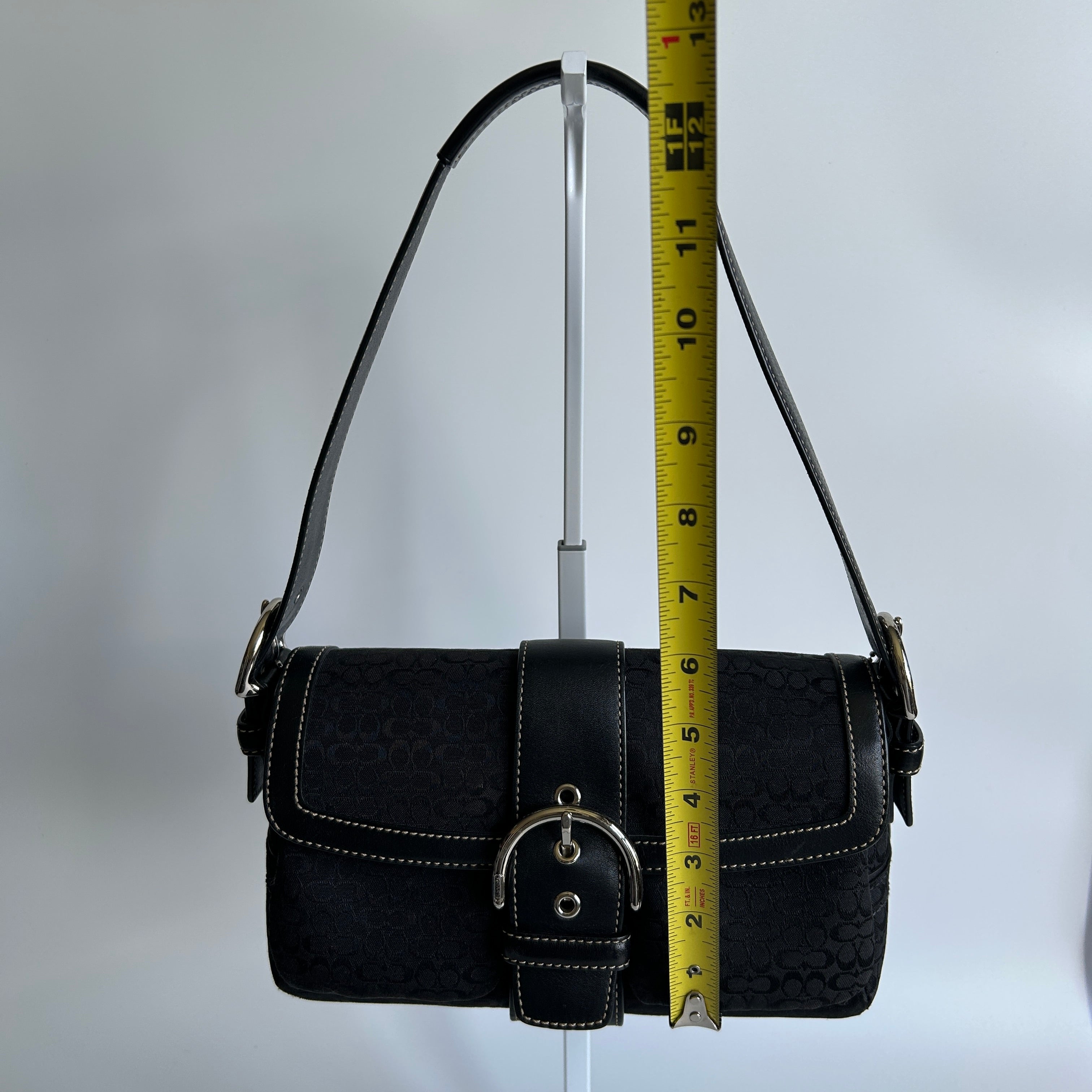 Coach Soho 1463 Black Signature Jacquard Leather Flap Shoulder Bag Excellent