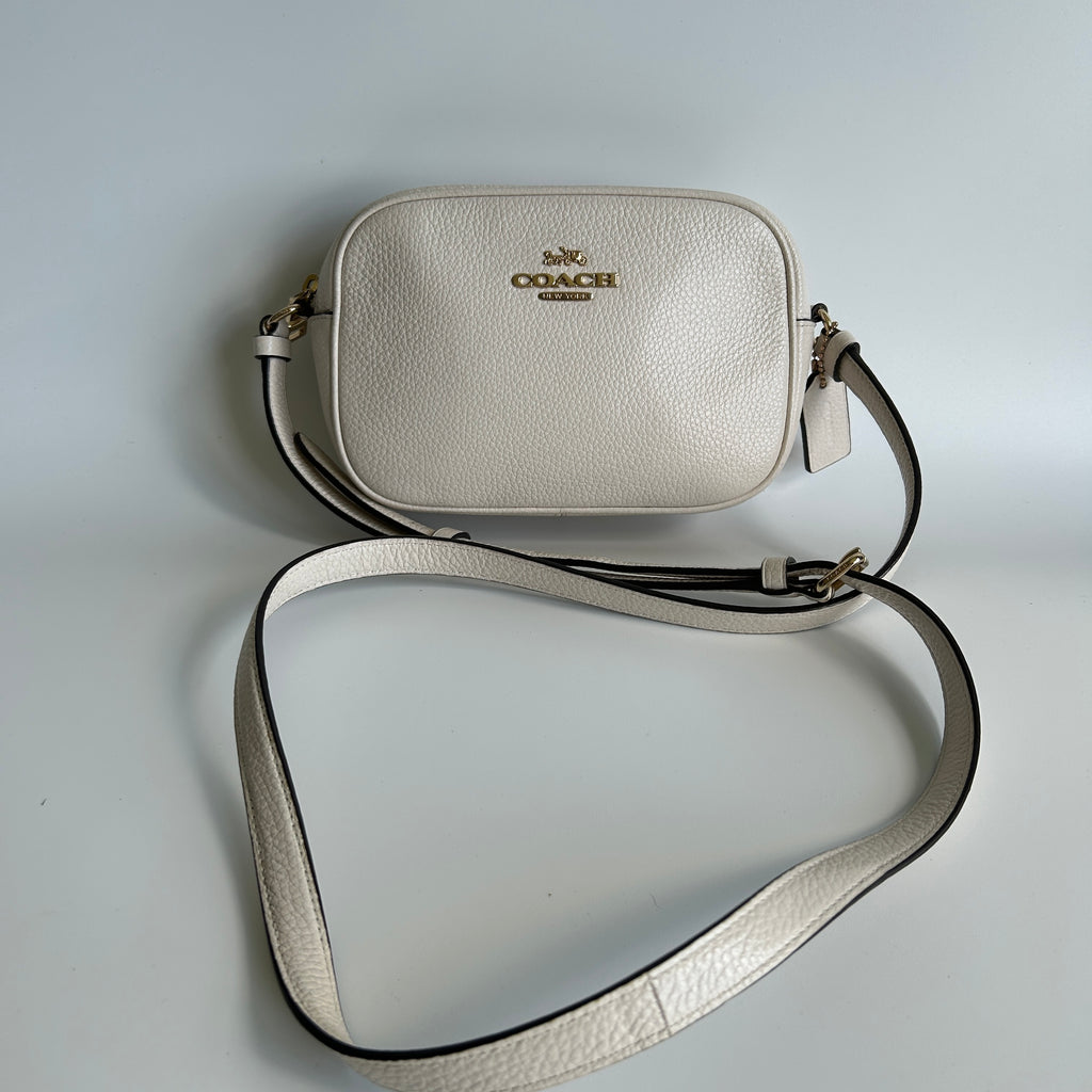 Coach Mini Camera Bag Chalk White Pebbled Leather Crossbody GOOD
