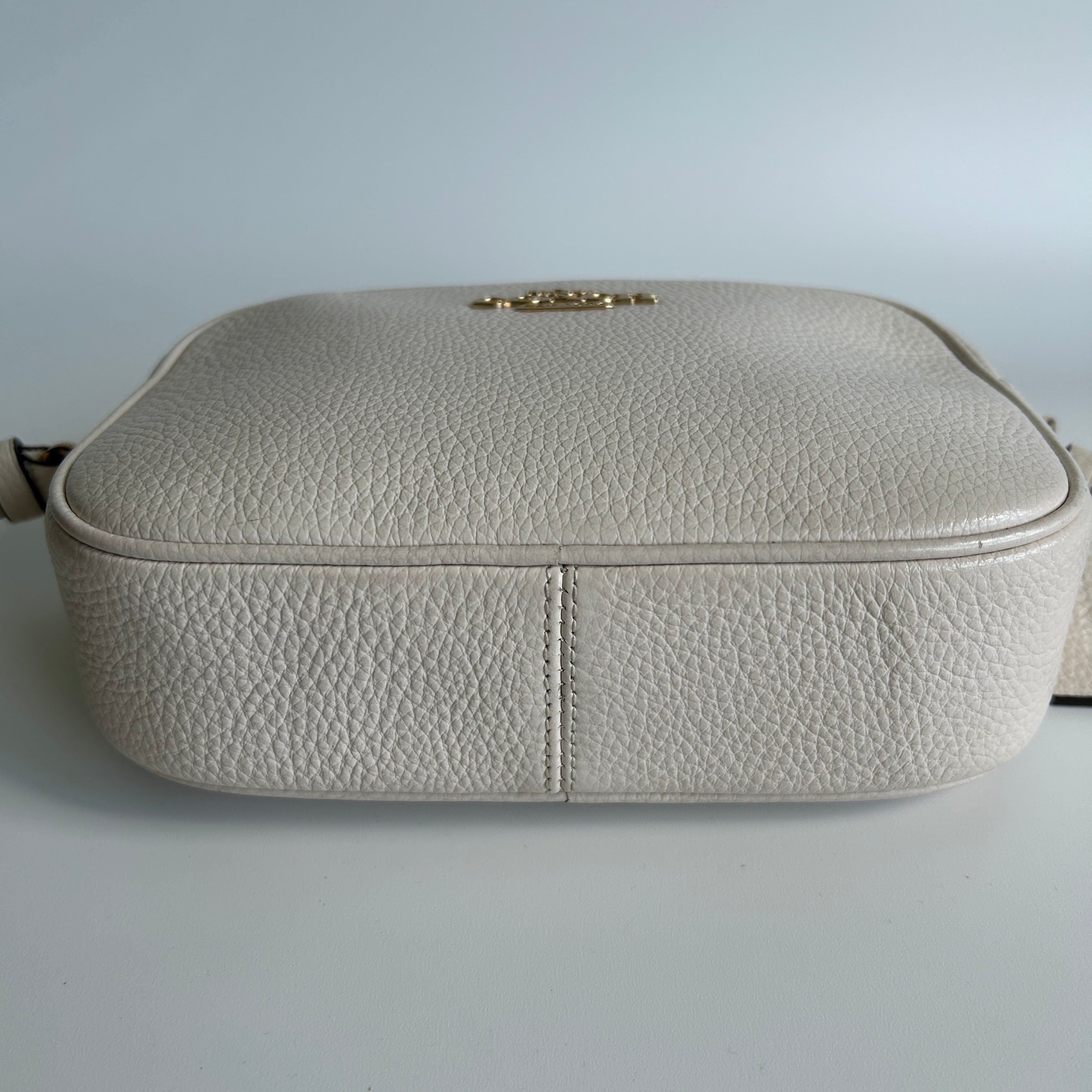 Coach Mini Camera Bag Chalk White Pebbled Leather Crossbody GOOD