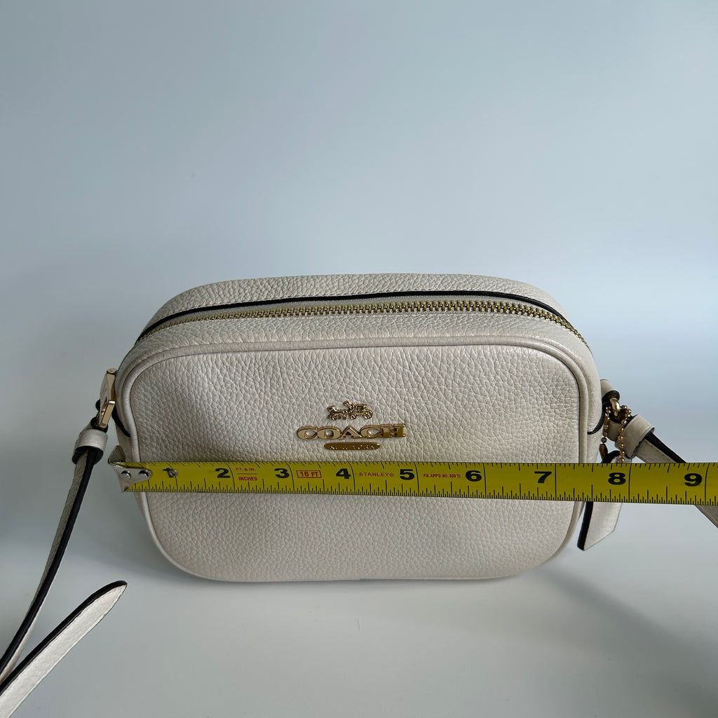 Coach Mini Camera Bag Chalk White Pebbled Leather Crossbody GOOD
