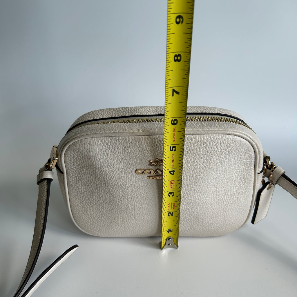 Coach Mini Camera Bag Chalk White Pebbled Leather Crossbody GOOD
