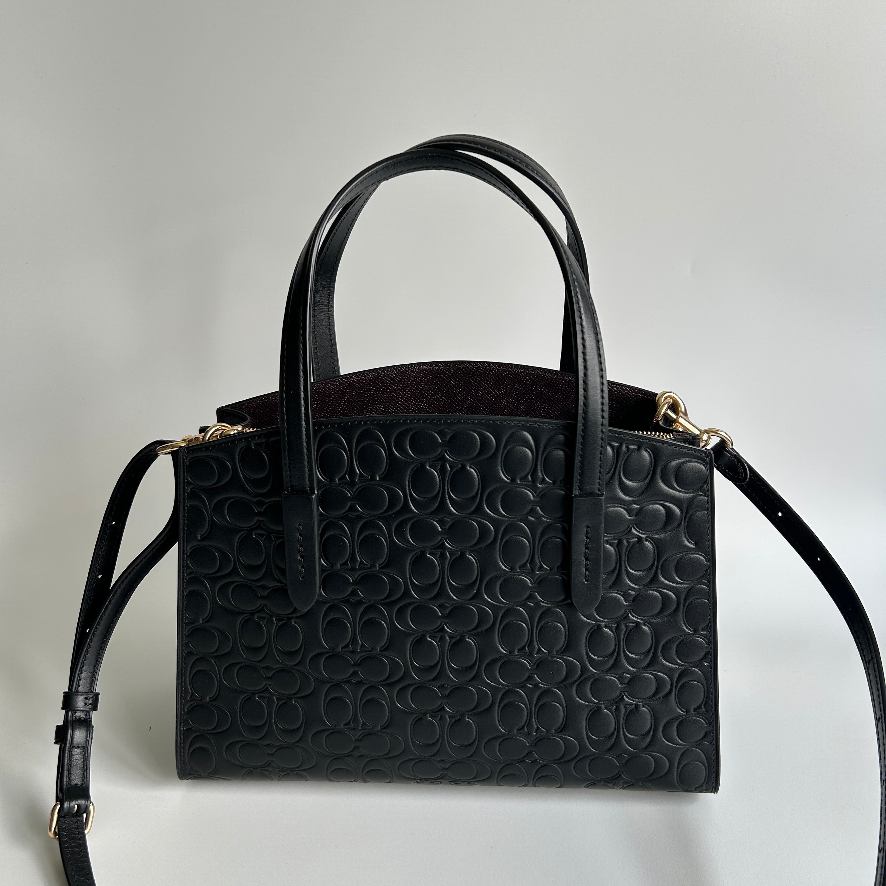 Coach Charlie Carryall 28 Black Signature Leather Shoulder Bag Excellent