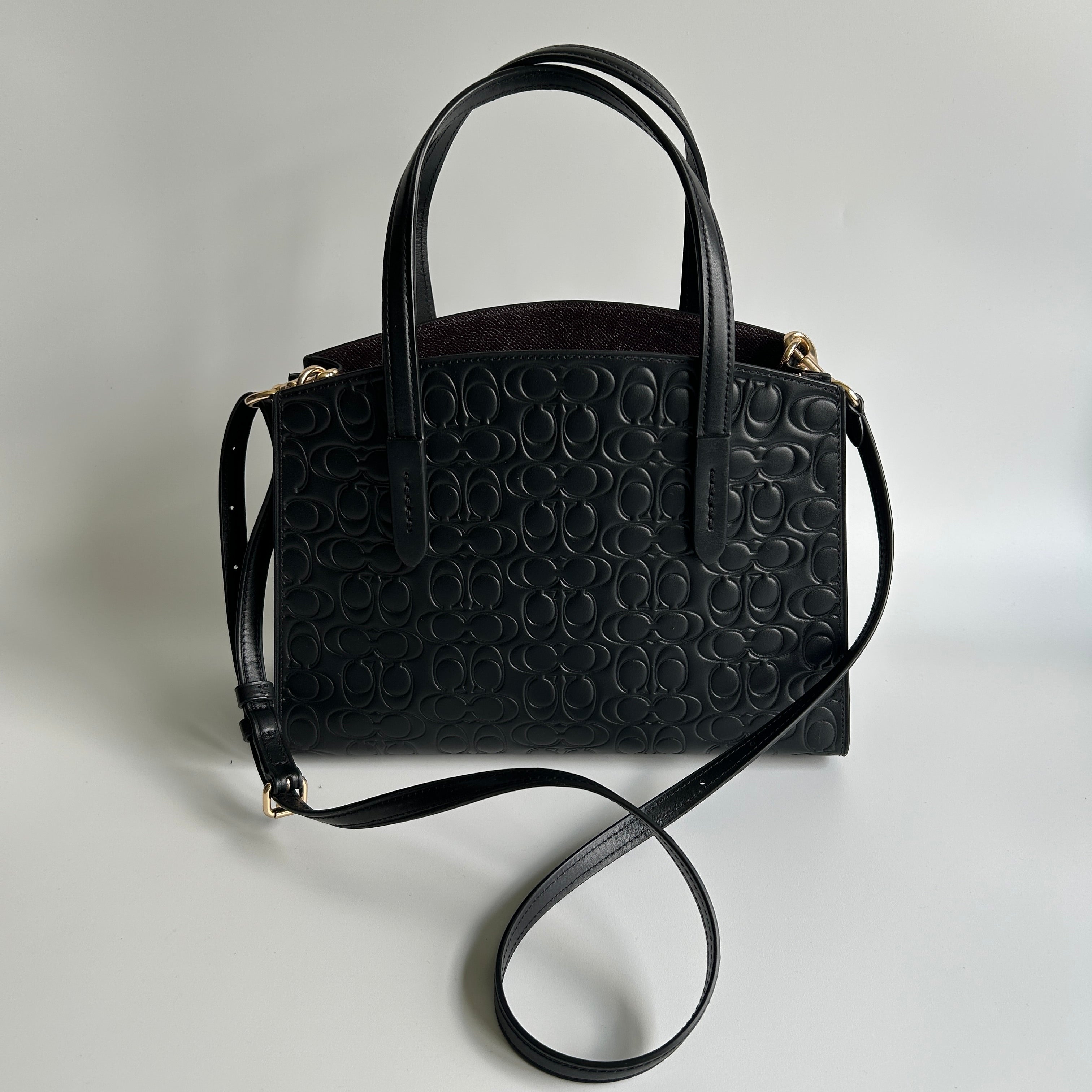 Coach Charlie Carryall 28 Black Signature Leather Shoulder Bag Excellent
