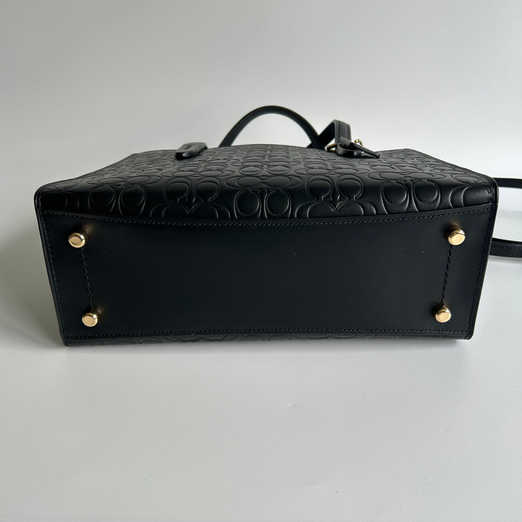 Coach Charlie Carryall 28 Black Signature Leather Shoulder Bag Excellent