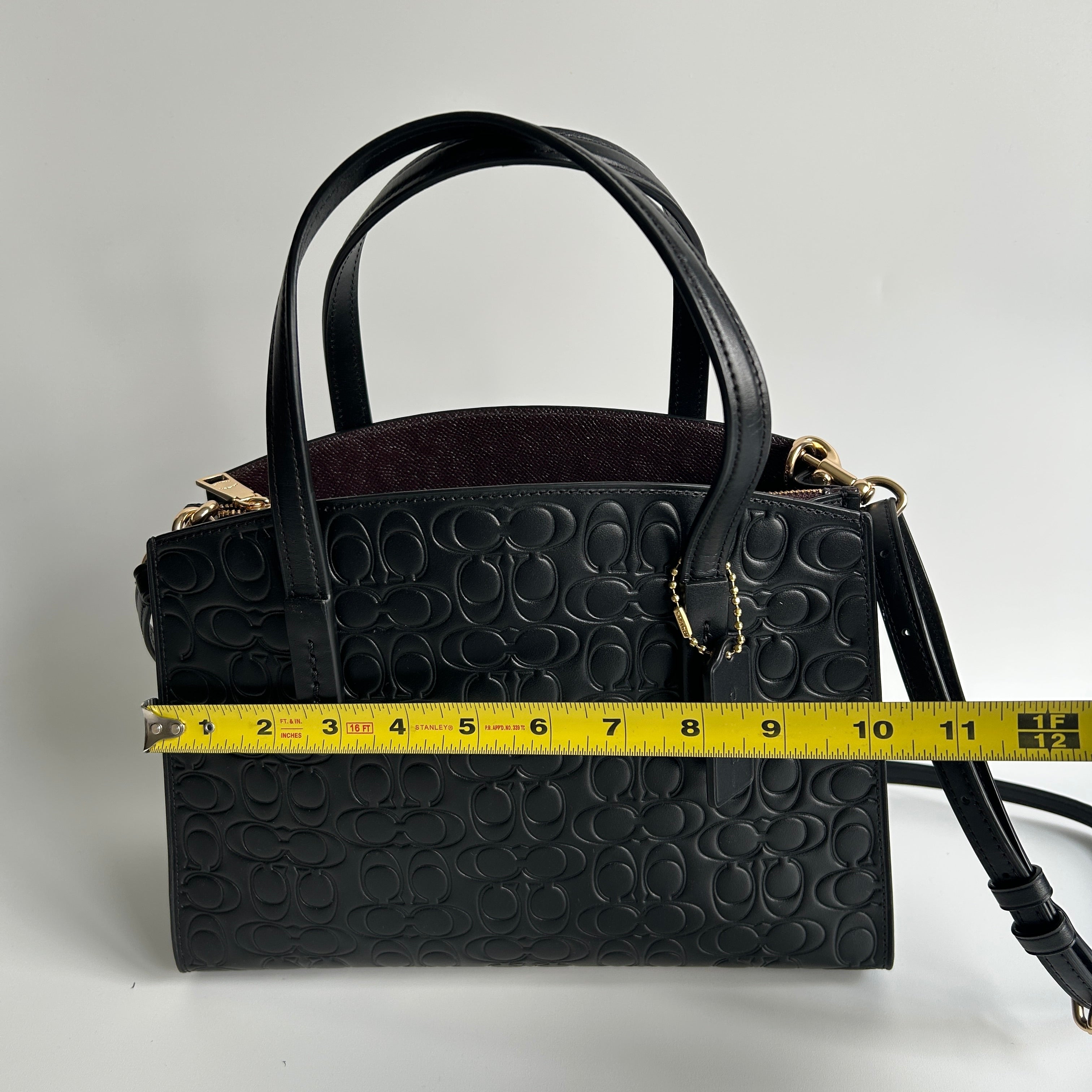 Coach Charlie Carryall 28 Black Signature Leather Shoulder Bag Excellent