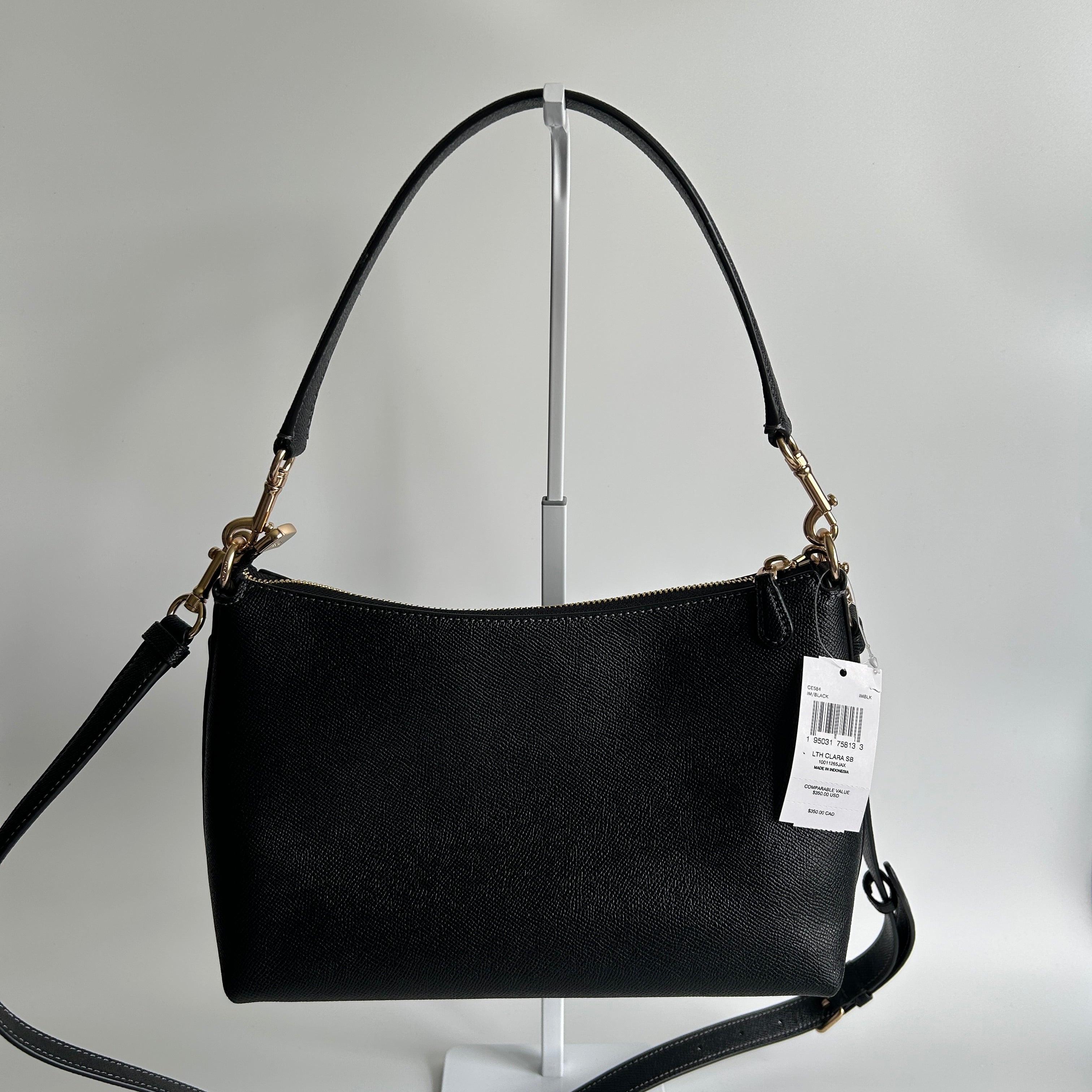 Coach Clara Black Crossgrain Leather Shoulder Bag CE584 NWT