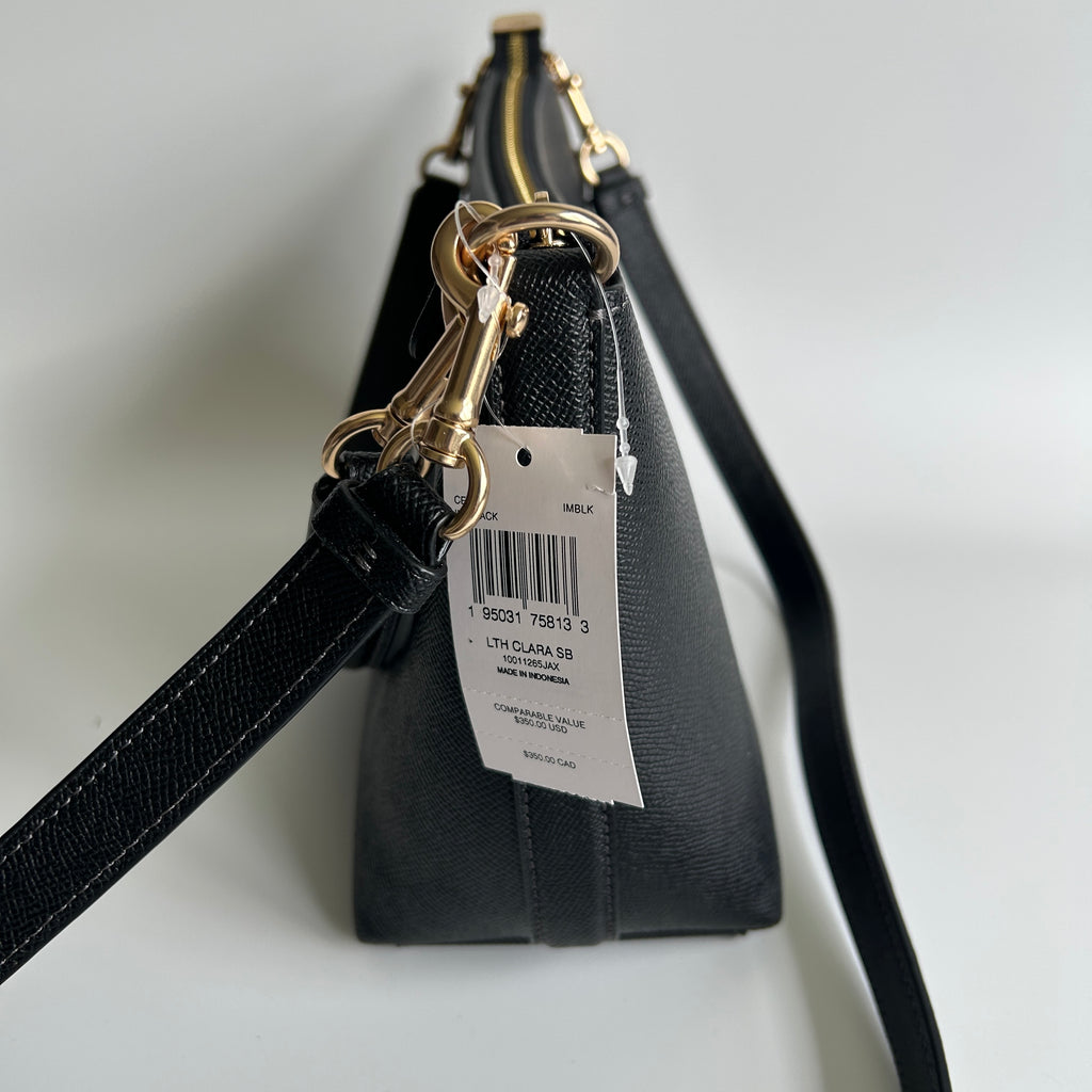 Coach Clara Black Crossgrain Leather Shoulder Bag CE584 NWT