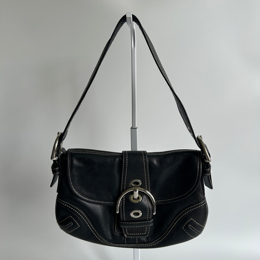 Coach Soho Buckle Flap Black Leather Shoulder Bag F10926 Good Condition