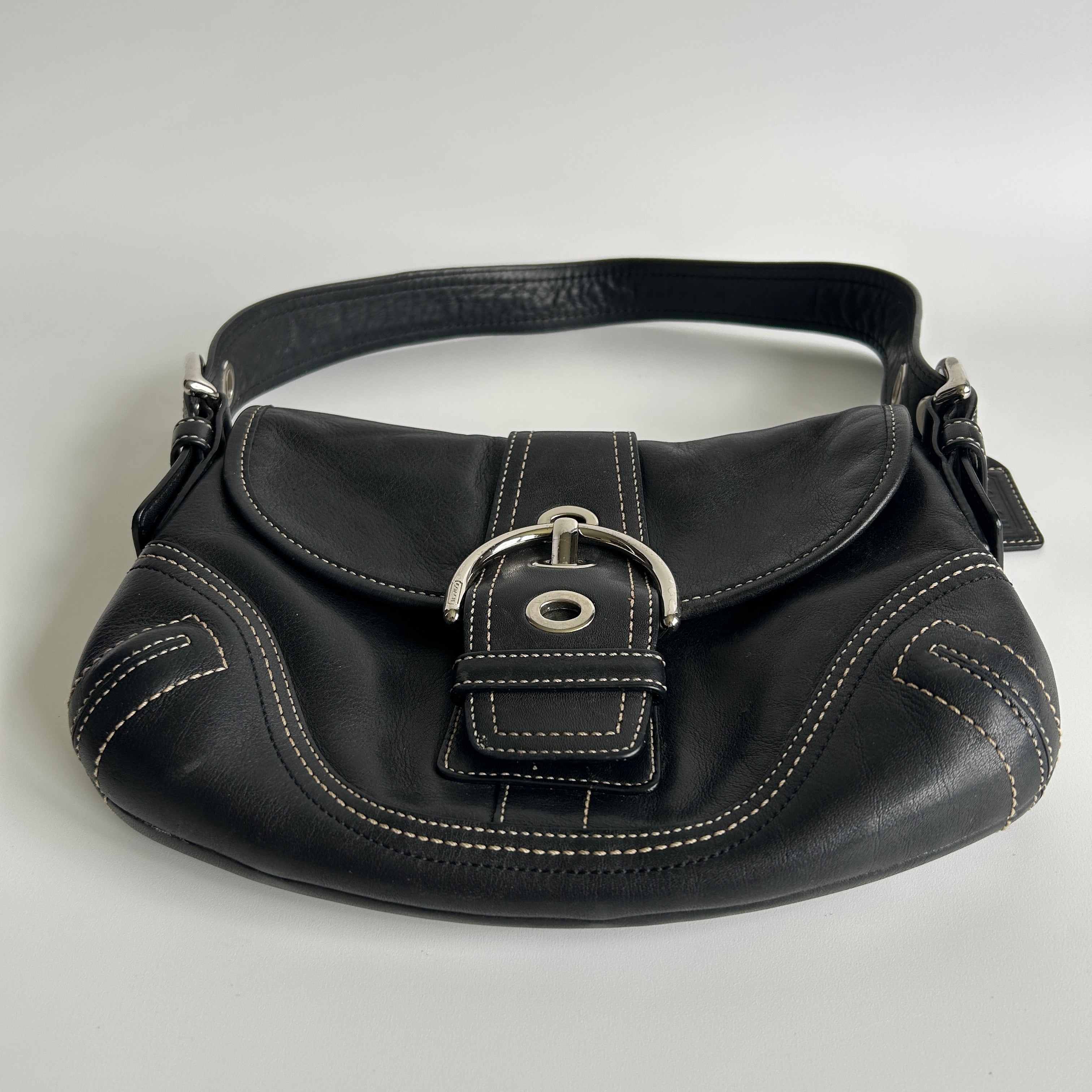 Coach Soho Buckle Flap Black Leather Shoulder Bag F10926 Good Condition